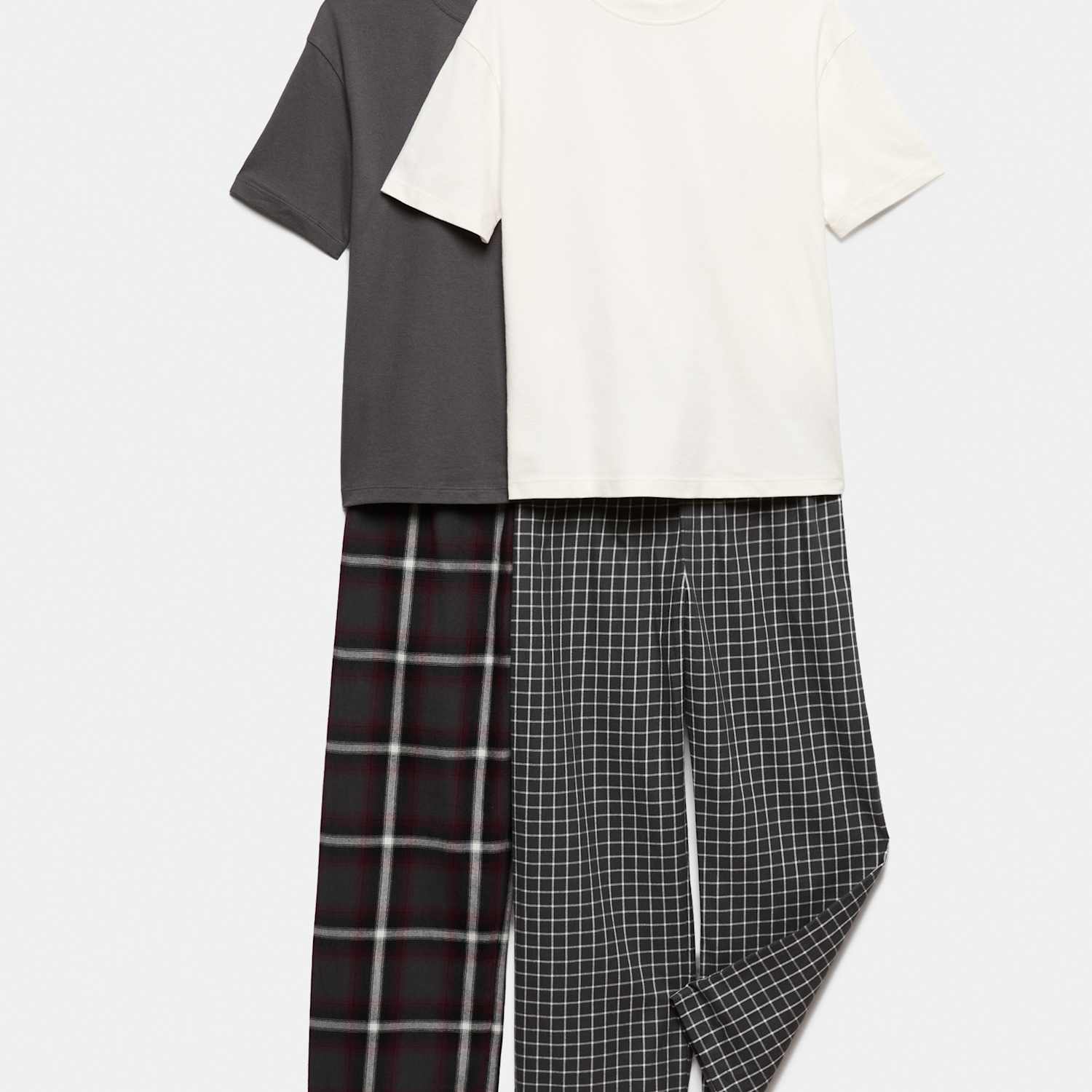 M&S Boys 2 Pack Pure Cotton Checked Pyjama Sets (6-16 Yrs) - 6-7 Years - Grey Mix