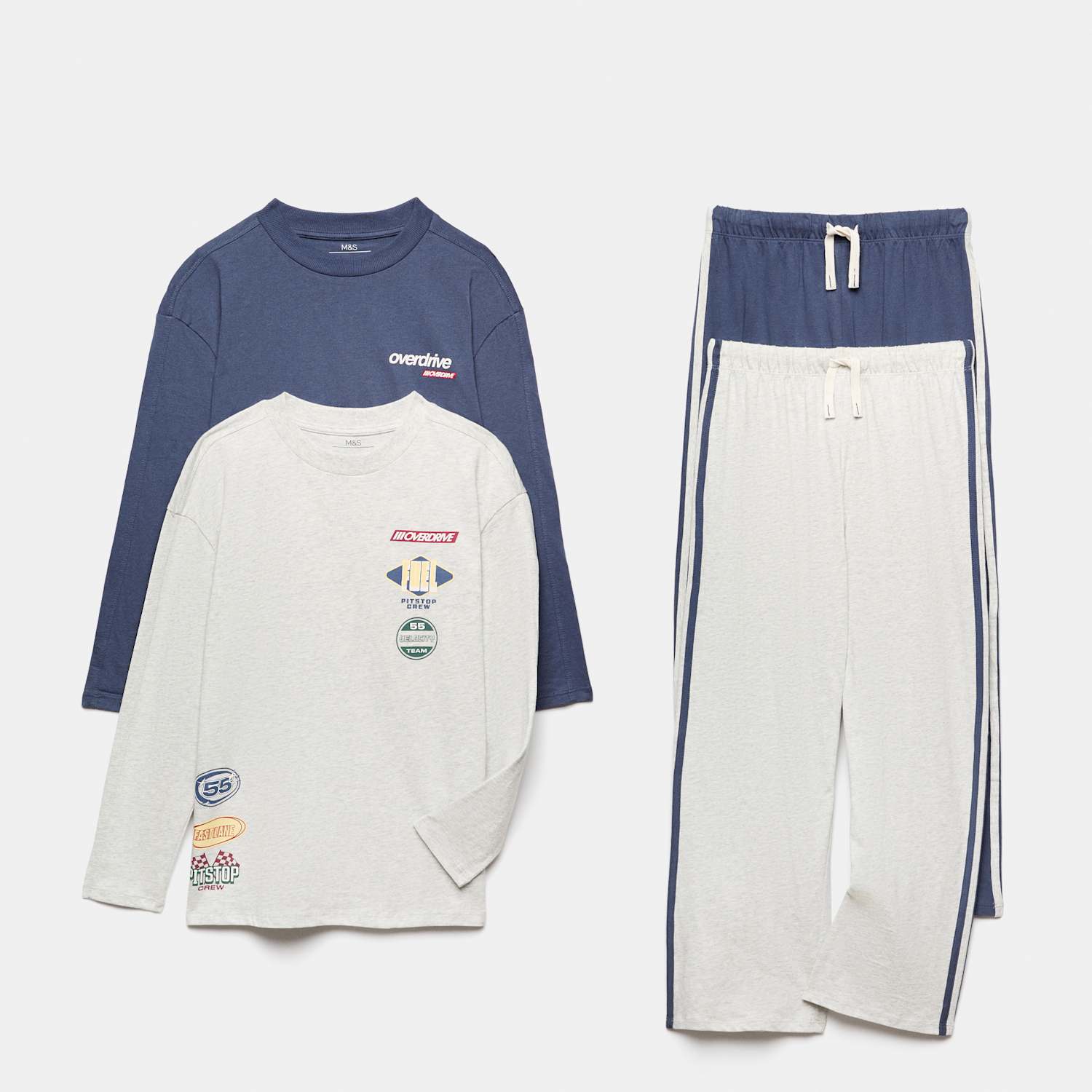 M&S Boys 2 Pack Pure Cotton Overdrive Pyjama Sets (1-16 Yrs) - 4-5 Years - Grey Mix