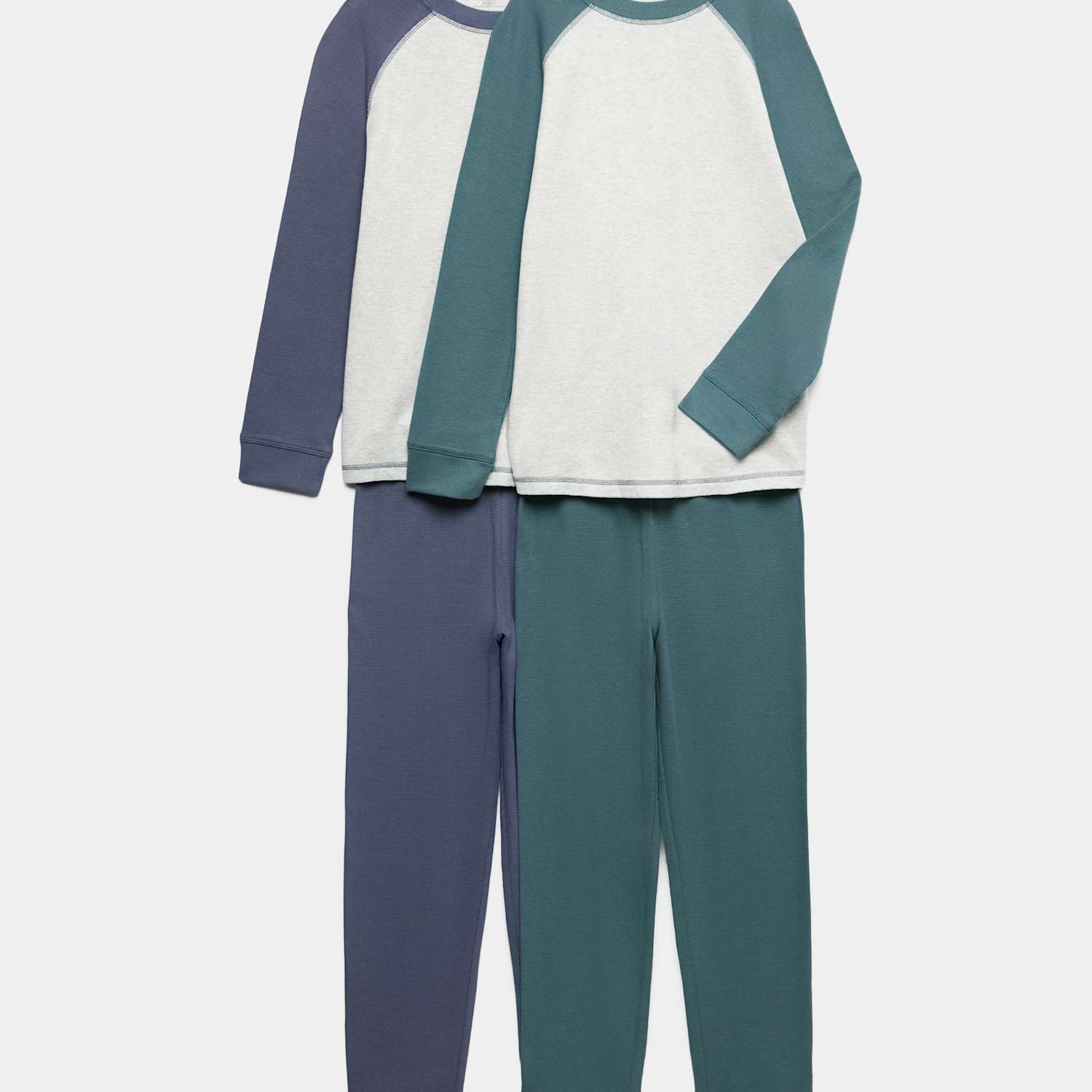 M&S Boys 2 Pack Raglan Jersey Pyjama Sets (6-16 Yrs) - 14-15 Years - Green Mix