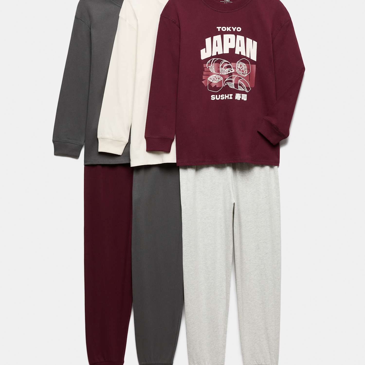 M&S Boys 3 Pack Pure Cotton Sushi Graphic Pyjama Sets (1-16 Yrs) - 4-5 Years - Grey Mix