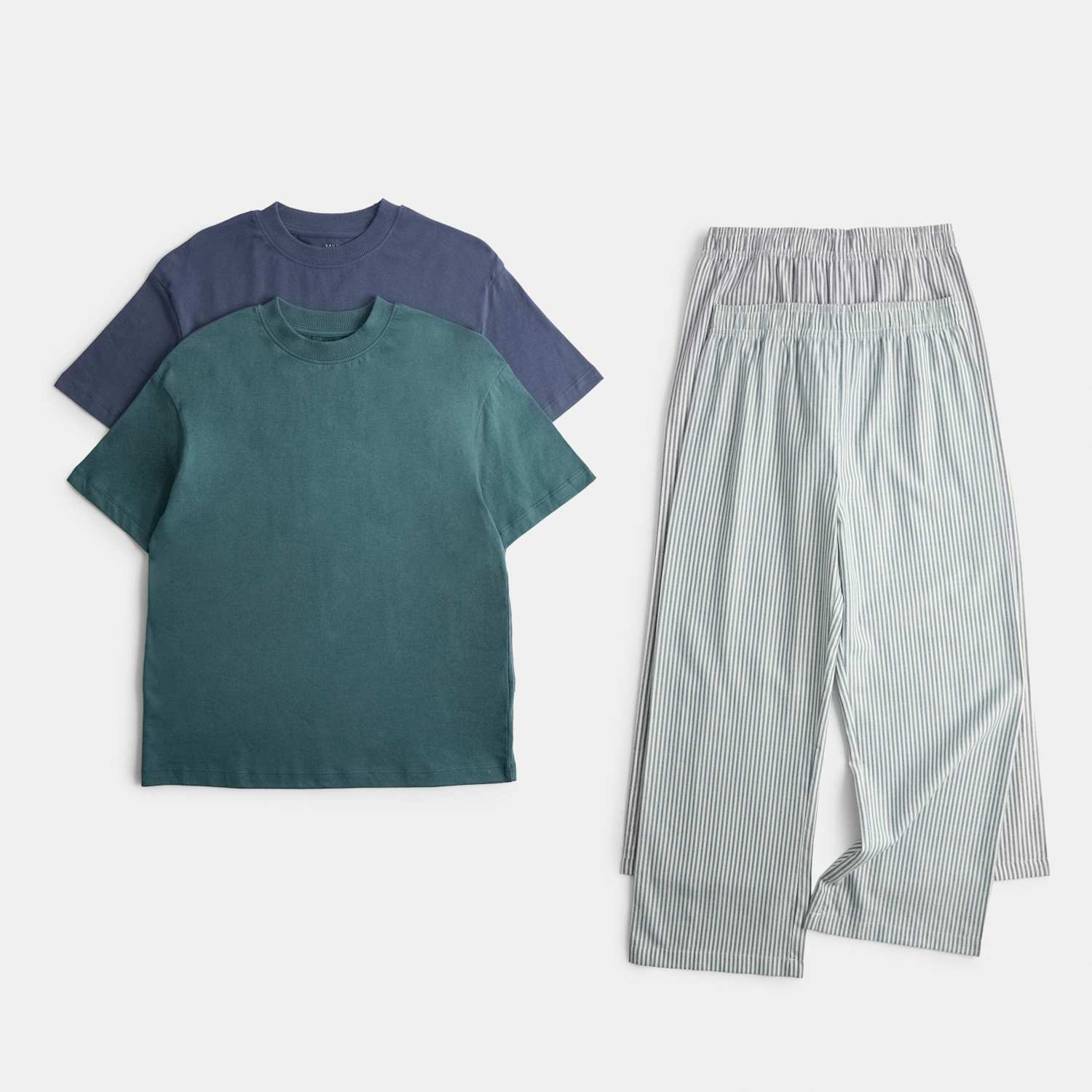 M&S Boys 2 Pack Pure Cotton Striped Pyjama Sets (6-16 Yrs) - 10-11 Years - Green Mix
