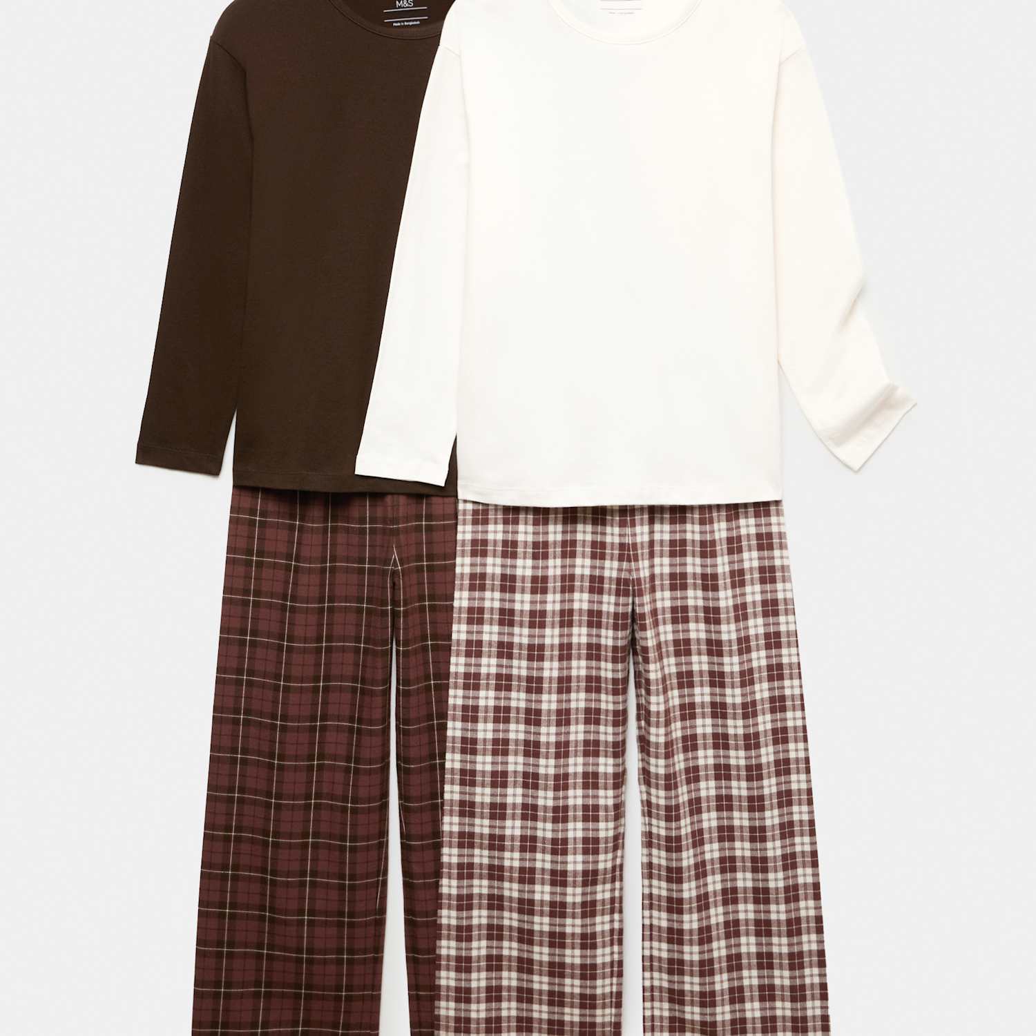 M&S Boys 2 Pack Checked Woven Pyjama Sets (6-16 Yrs) - 14-15 Years - Brown Mix