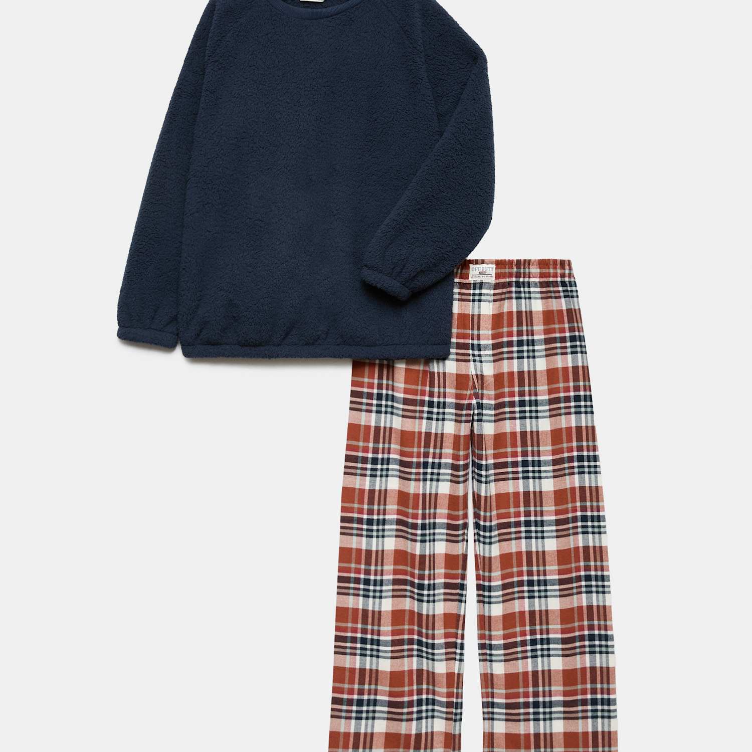 M&S Boys Fleece Checked Pyjama Set - 9-10 Years - Blue Mix