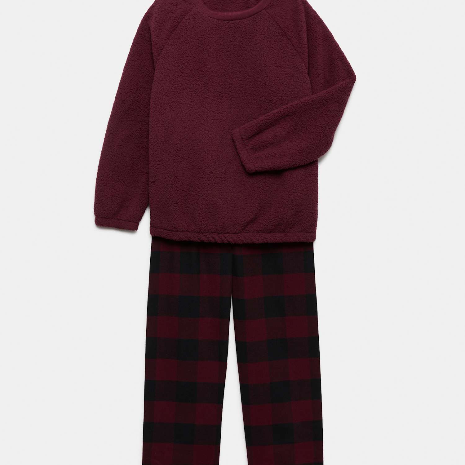 M&S Boys Fleece Checked Pyjama Set - 15-16 Years - Burgundy
