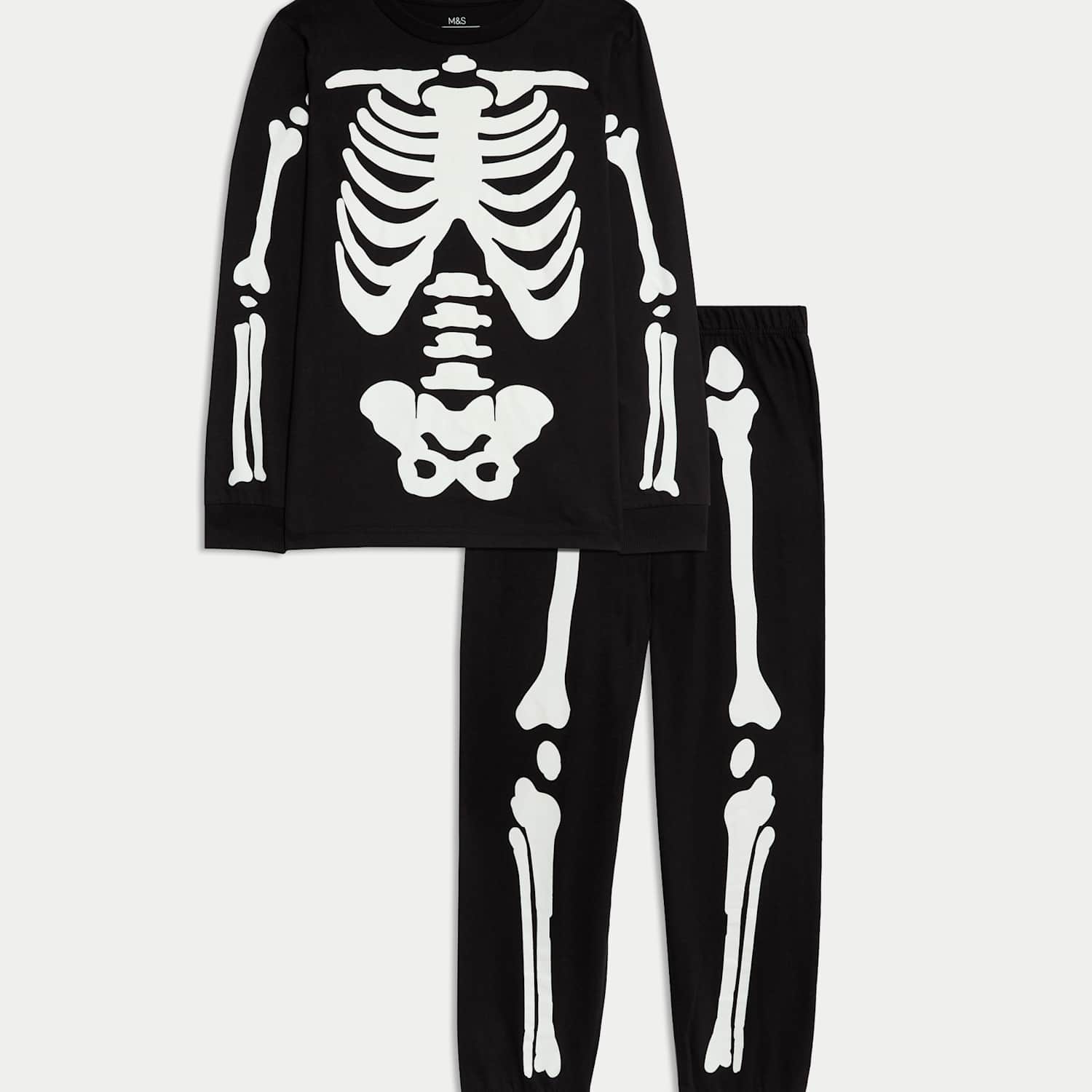 M&S Boys Pure Cotton Glow in the Dark Skeleton Pyjamas (1-16 Yrs) - 10-11 Years - Black Mix