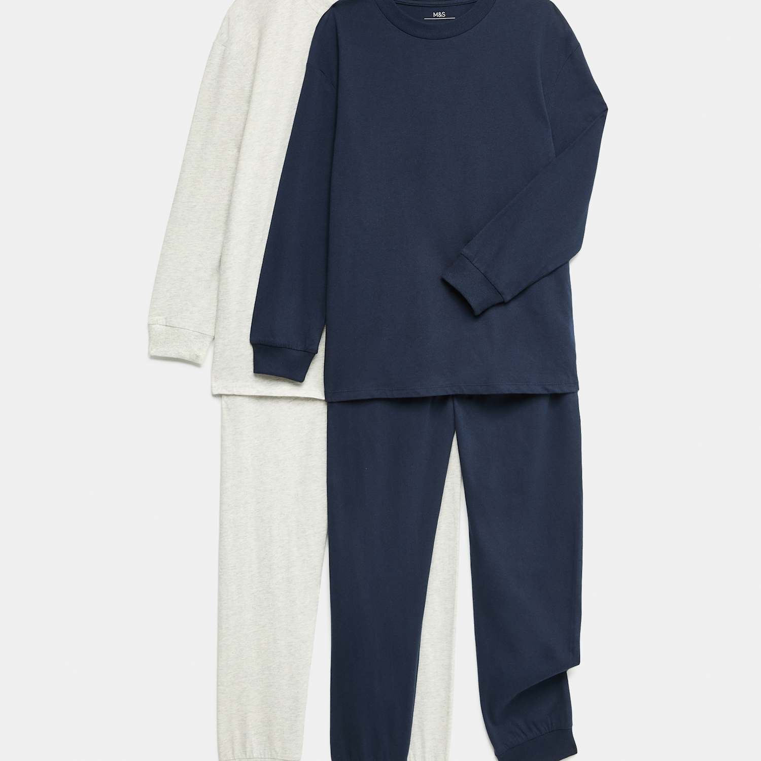 M&S Boys 2 Pack Pure Cotton Lounge Pyjama Sets (6-16 Yrs) - 8-9 Years - Blue Mix