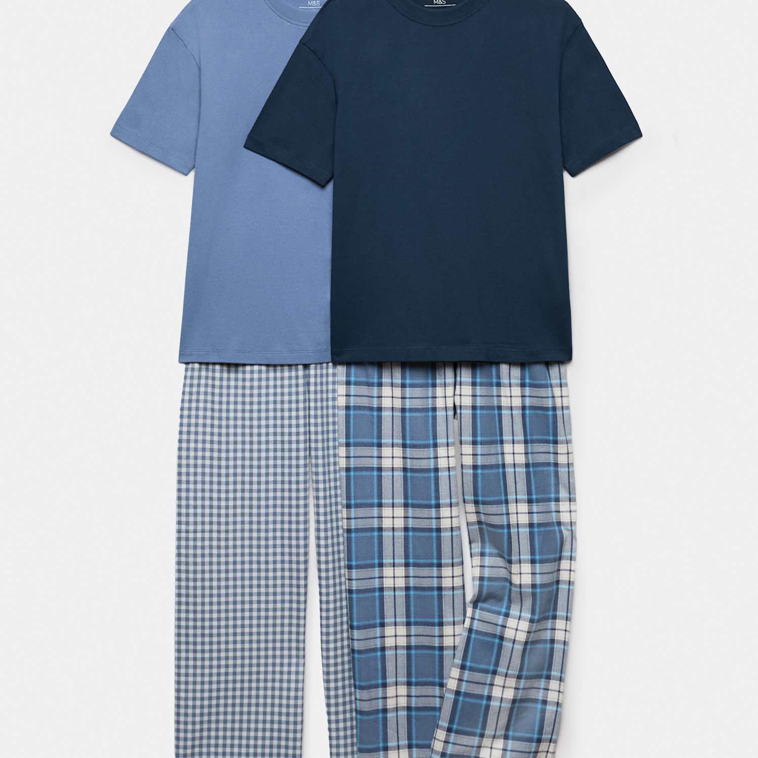 M&S Boys 2 Pack Checked & Striped Pyjama Sets (6-16 Yrs) - 10-11 Years - Blue Mix