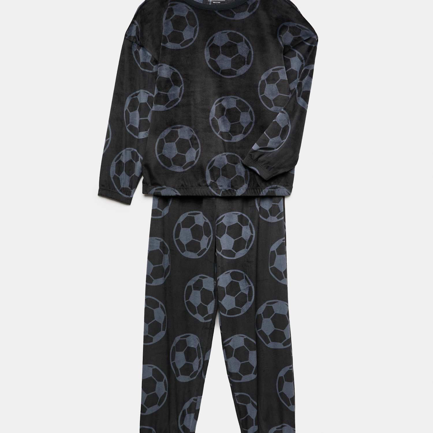 M&S Boys Velour Football Pyjama Set - 13-14 Years - Black
