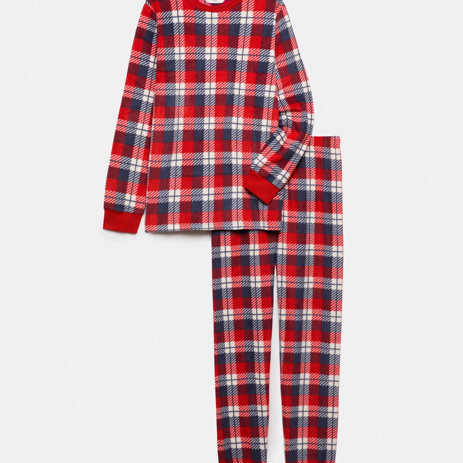 M&S Boys Checked Fleece Pyjama Set - 8-9 Years - Red Mix