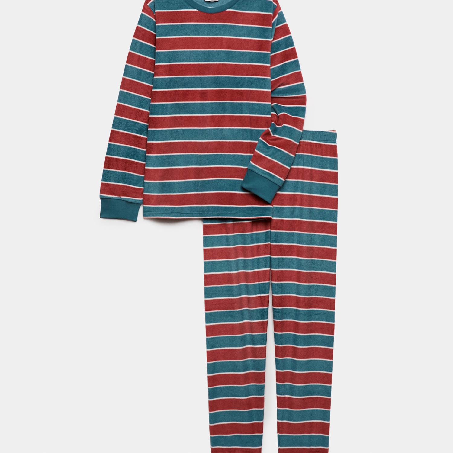 M&S Boys Fleece Striped Pyjama Set (1-16 Yrs) - 10-11 Years - Red Mix