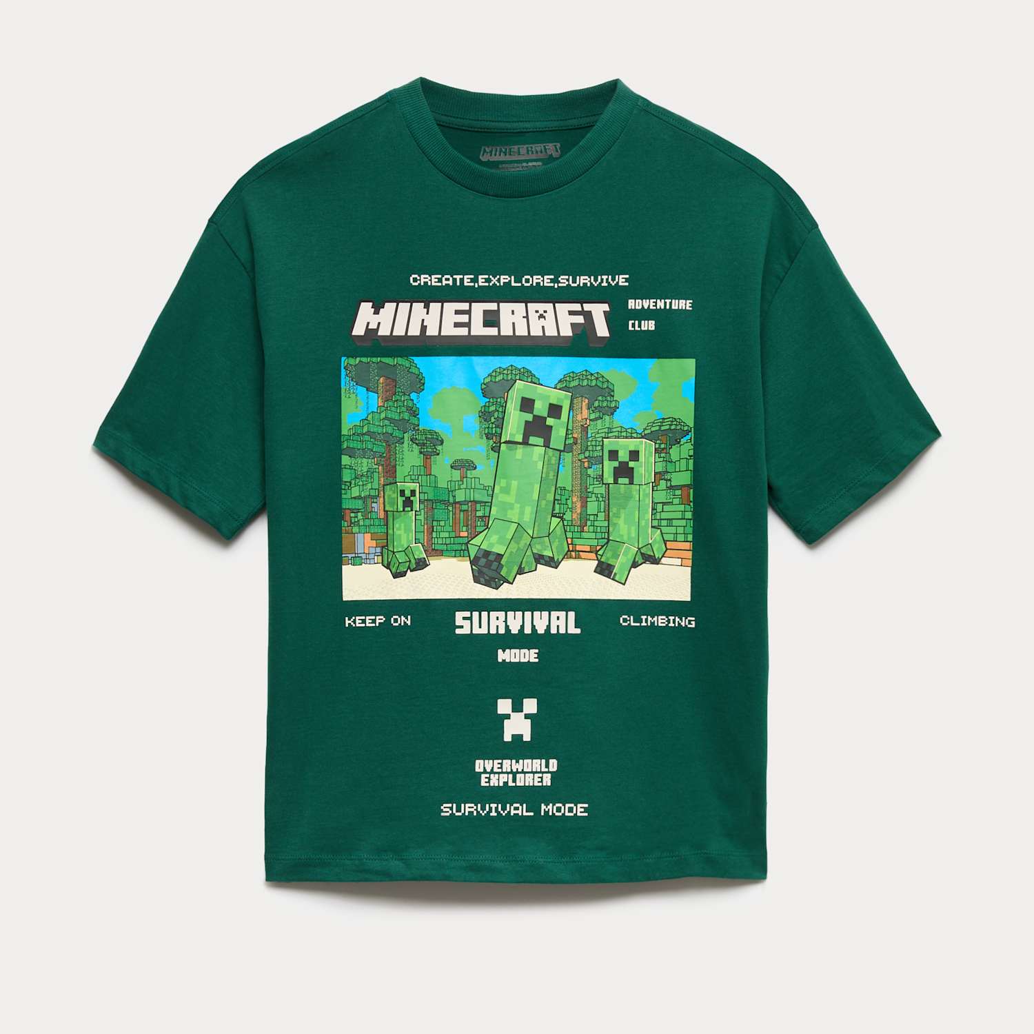 M&S Boys Pure Cotton Minecraft Graphic T-Shirt (6-16 Yrs) - 15-16 Years - Green