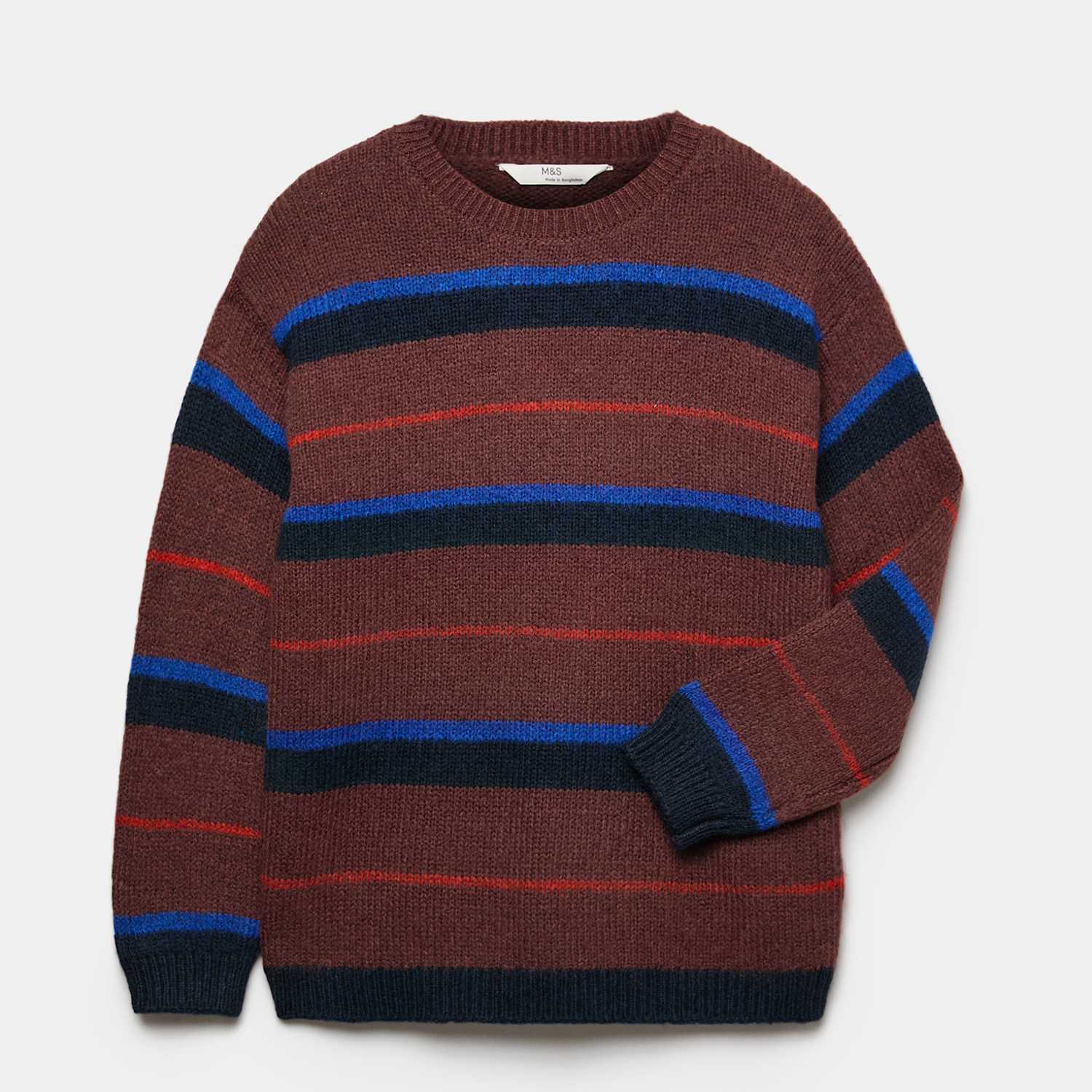 M&S Boys Knitted Striped Jumper (6-16 Yrs) - 11-12 Years - Brown Mix