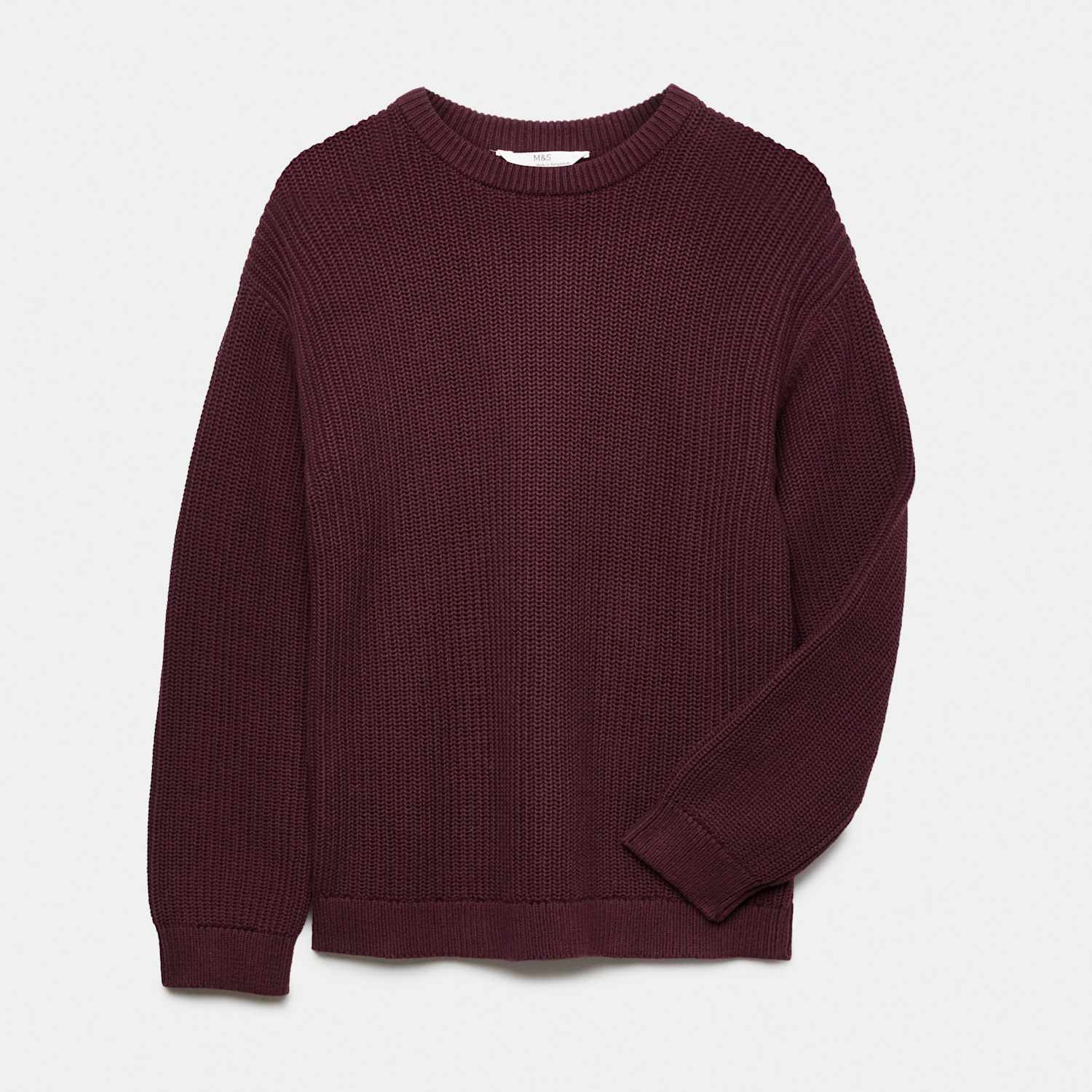 M&S Boys Pure Cotton Knitted Jumper (6-16 Yrs) - 9-10 Years - Burgundy