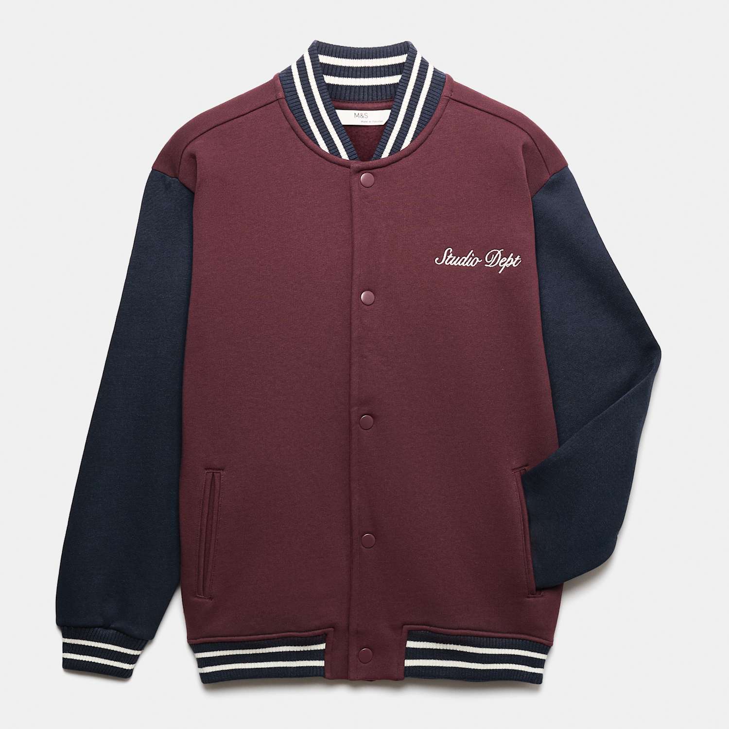 M&S Boys Cotton Rich Jersey Bomber (6-16 Yrs) - 15-16 Years - Burgundy