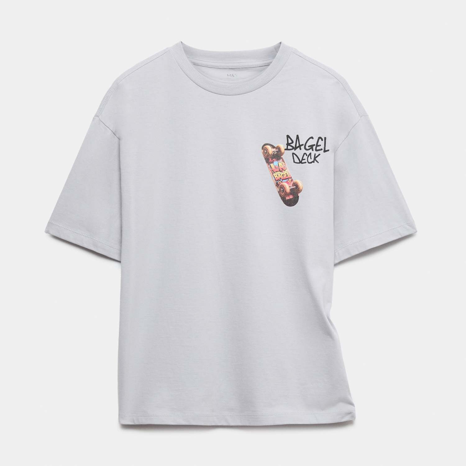 M&S Boys Pure Cotton Skateboard Graphic T-Shirt (6-16 Yrs) - 8-9 Years - Grey