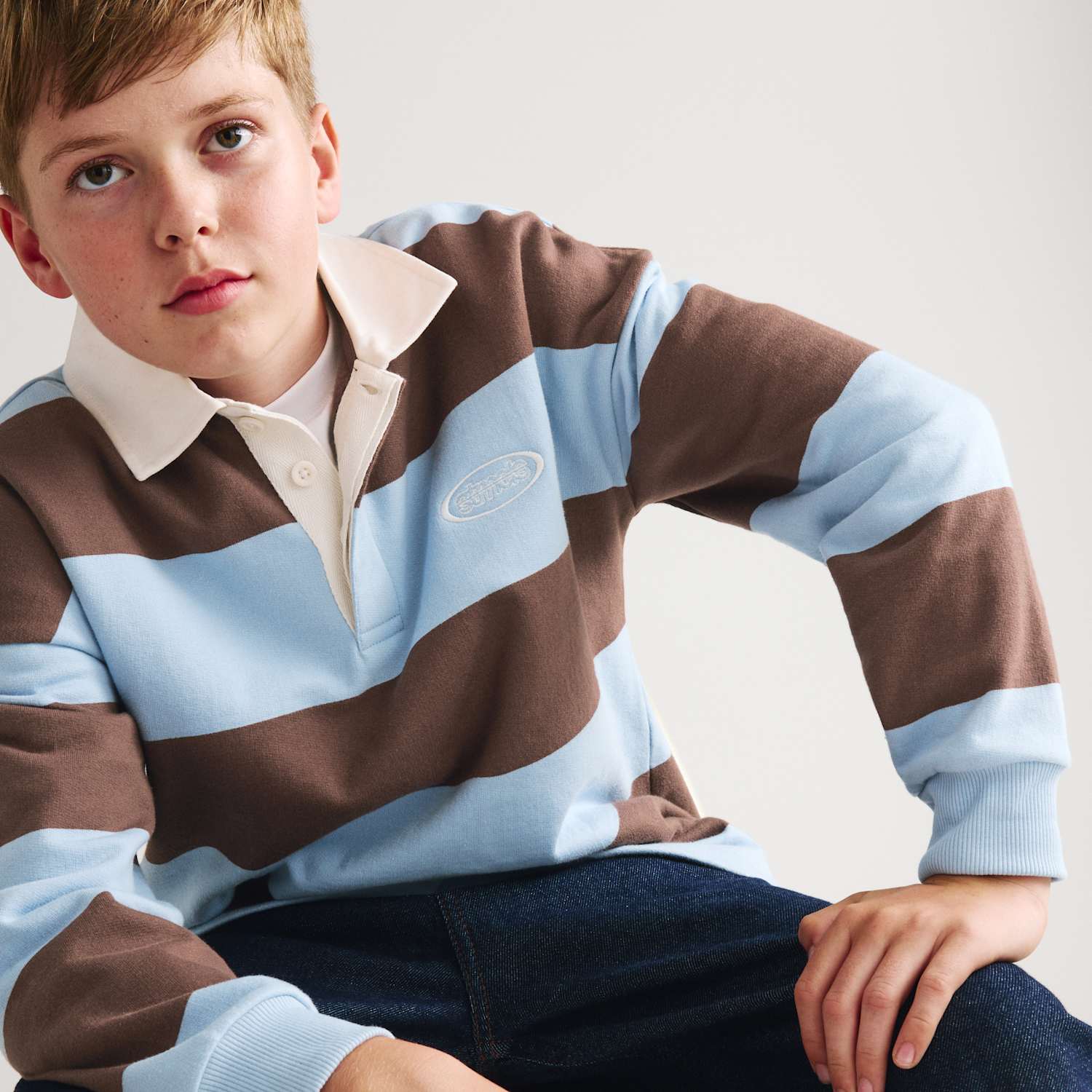 M&S Boys Pure Cotton Striped Rugby Sweatshirt (6-16 Yrs) - 10-11 Years - Brown Mix