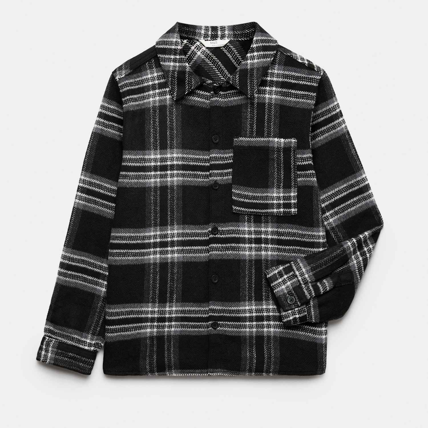 M&S Boys Checked Shirt (6-16 Yrs) - 15-16 Years - Black