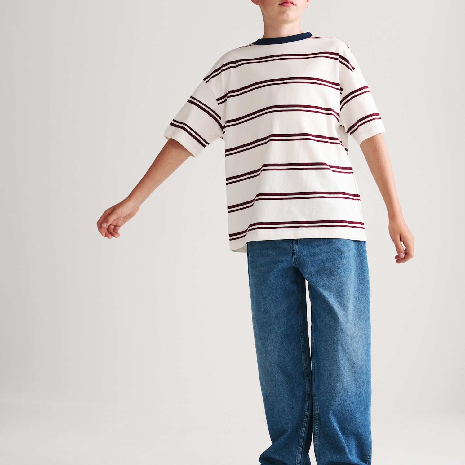M&S Boys Pure Cotton Striped T-Shirt (6-16 Yrs) - 12-13 Years - Burgundy Mix