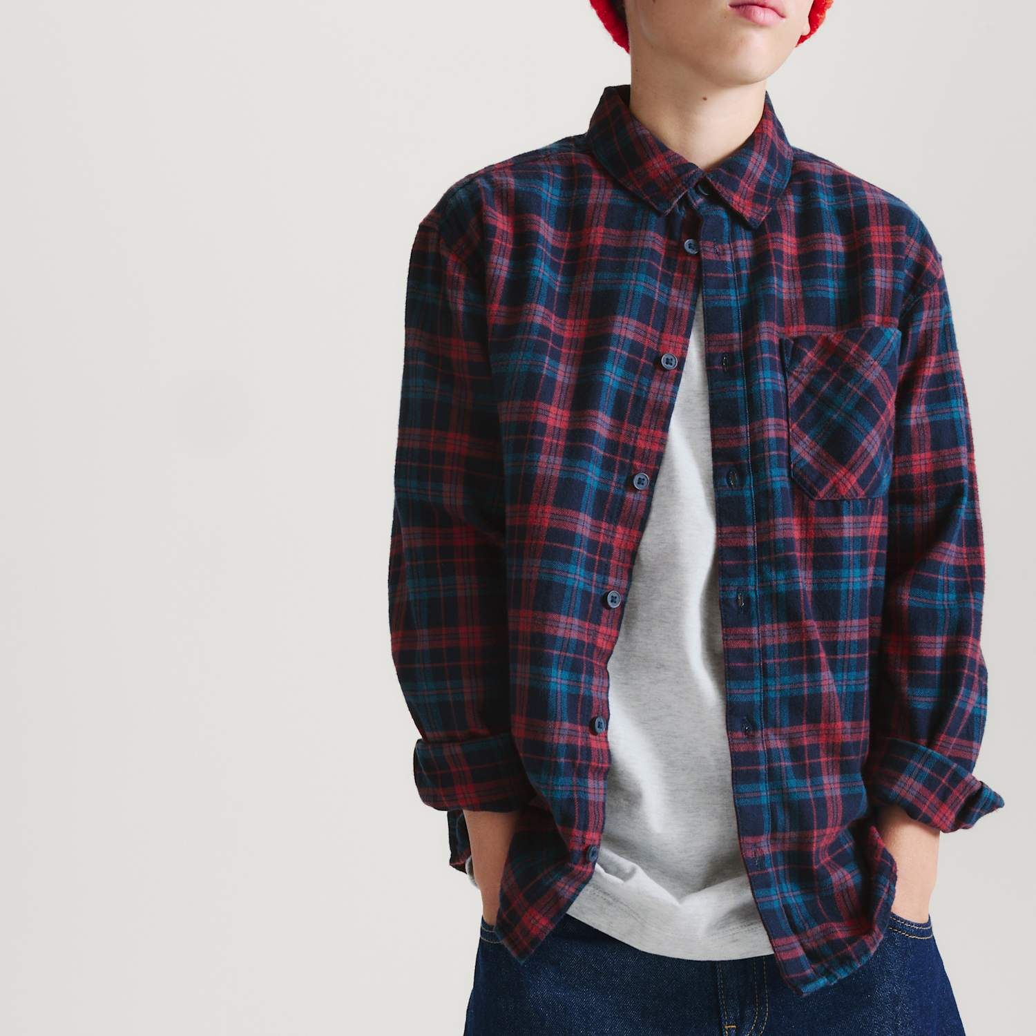M&S Boys Pure Cotton Checked Shirt (6-16 Yrs) - 9-10 Years - Red Mix