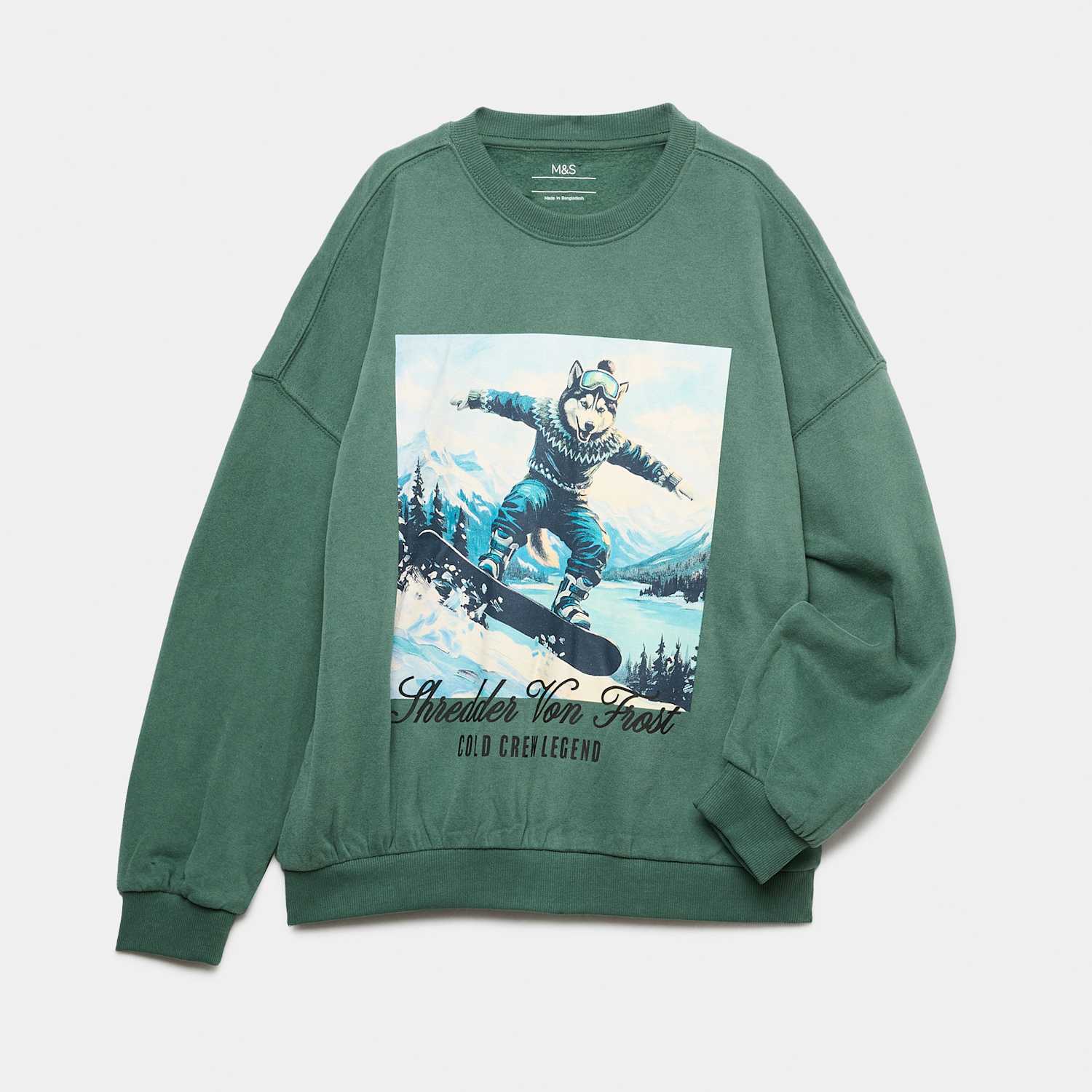 M&S Boys Cotton Rich Christmas Sweatshirt - 9-10 Years - Green