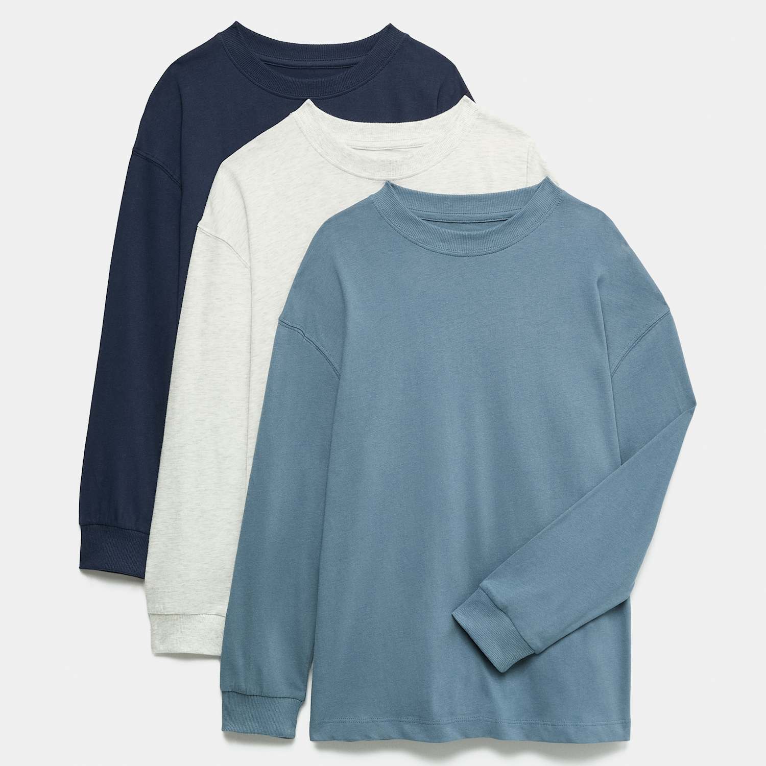 M&S Boys 3 Pack Cotton Rich Plain Tops (6-16 Yrs) - 6-7 Years - Blue Mix