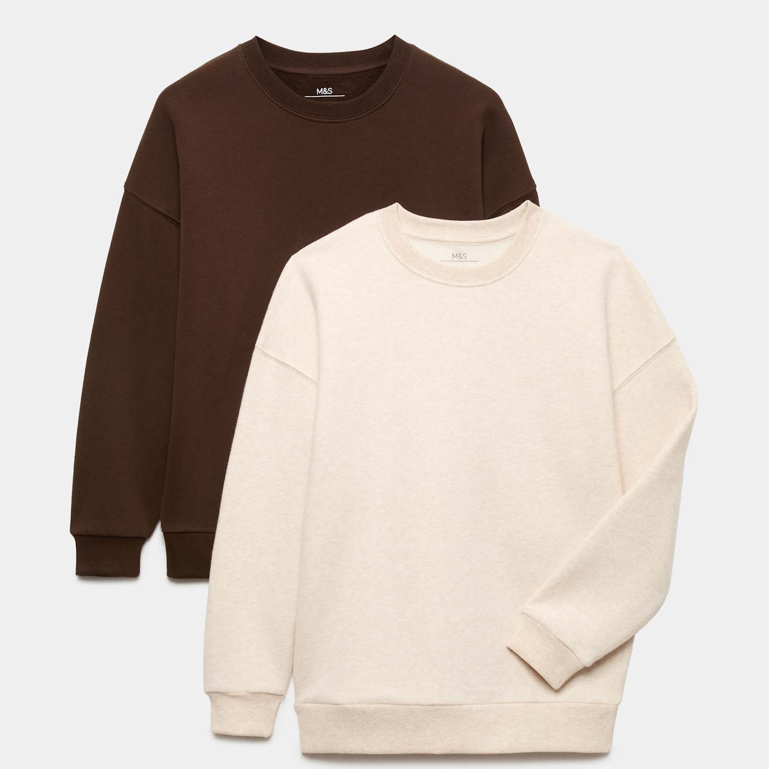 M&S Boys 2 Pack Cotton Rich Plain Sweatshirts (6-16 Yrs) - 15-16 Years - Brown Mix