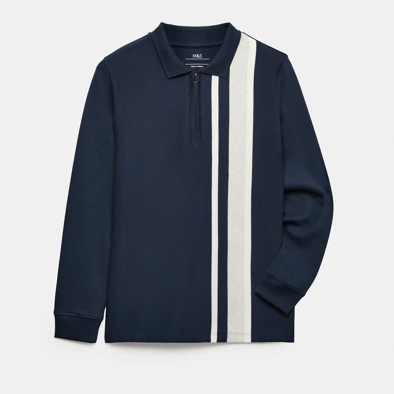 M&S Boys Pure Cotton Striped Polo Shirt (6-16 Yrs) - 8-9 Years - Navy Mix
