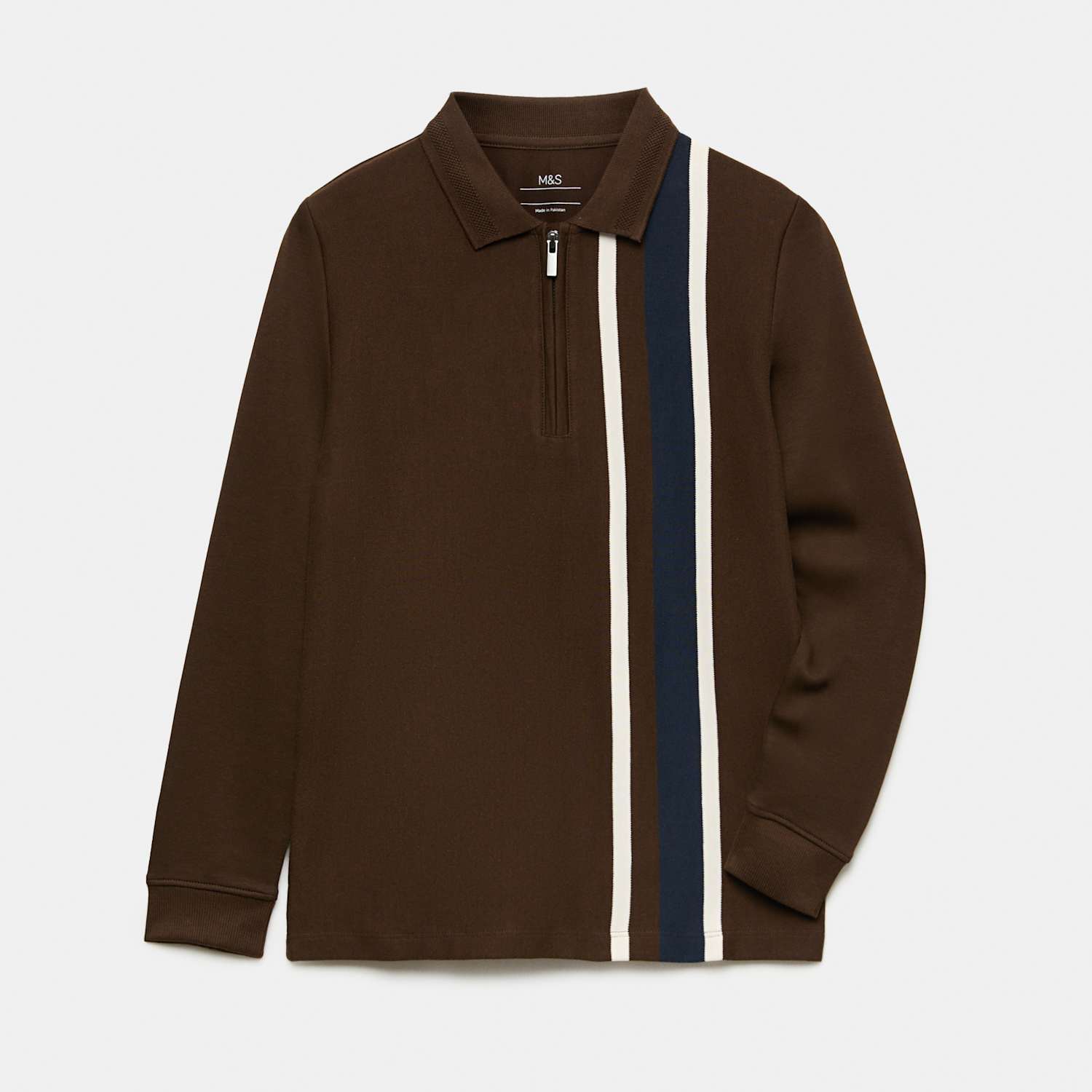 M&S Boys Pure Cotton Striped Polo Shirt (6-16 Yrs) - 11-12 Years - Brown Mix