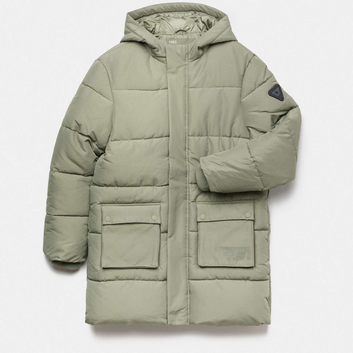 M&S Boys Longline Padded Coat (6-16 Yrs) - 6-7 Years - Khaki