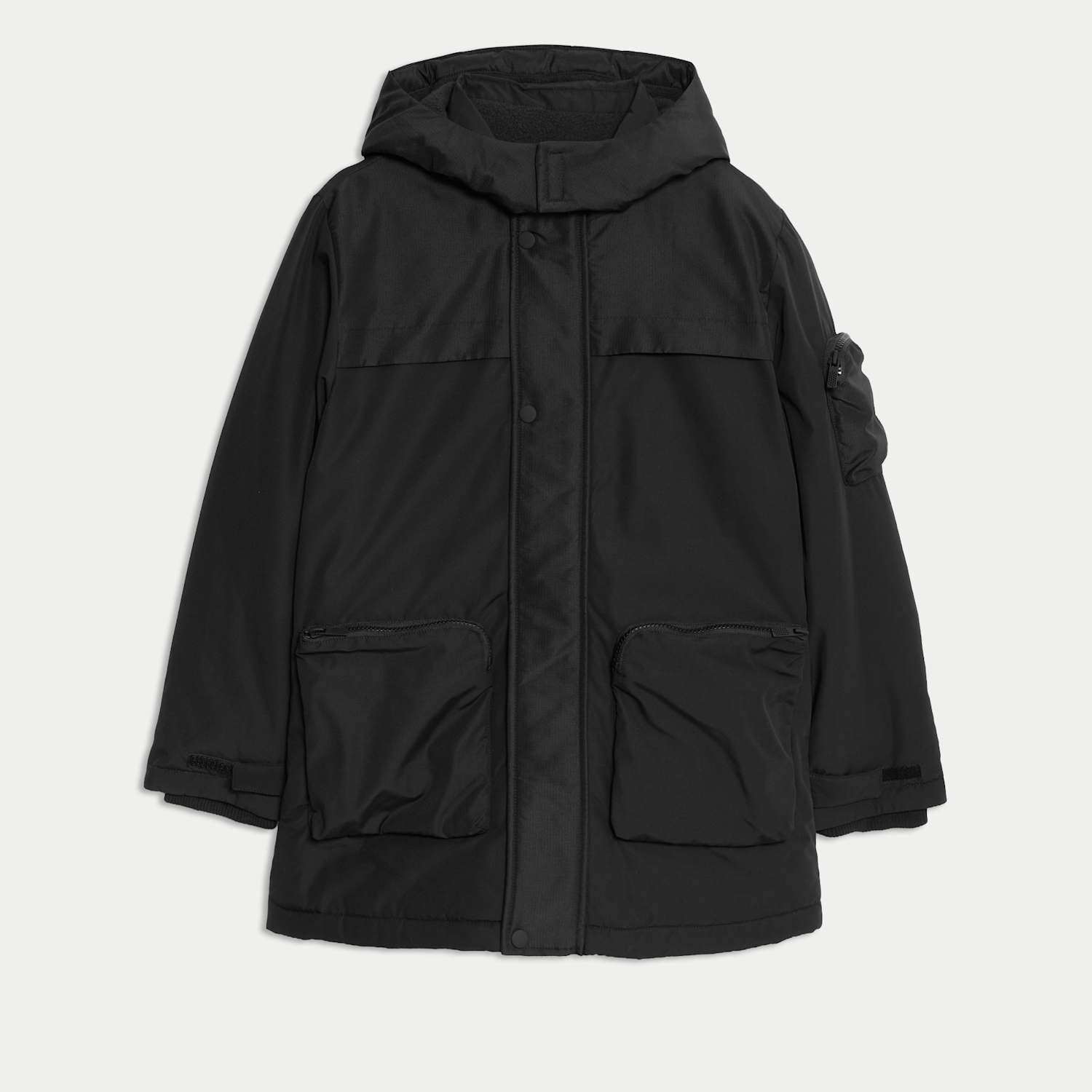 M&S Boys Hooded Parka Coat (6-16 Yrs) - 6-7 Years - Black