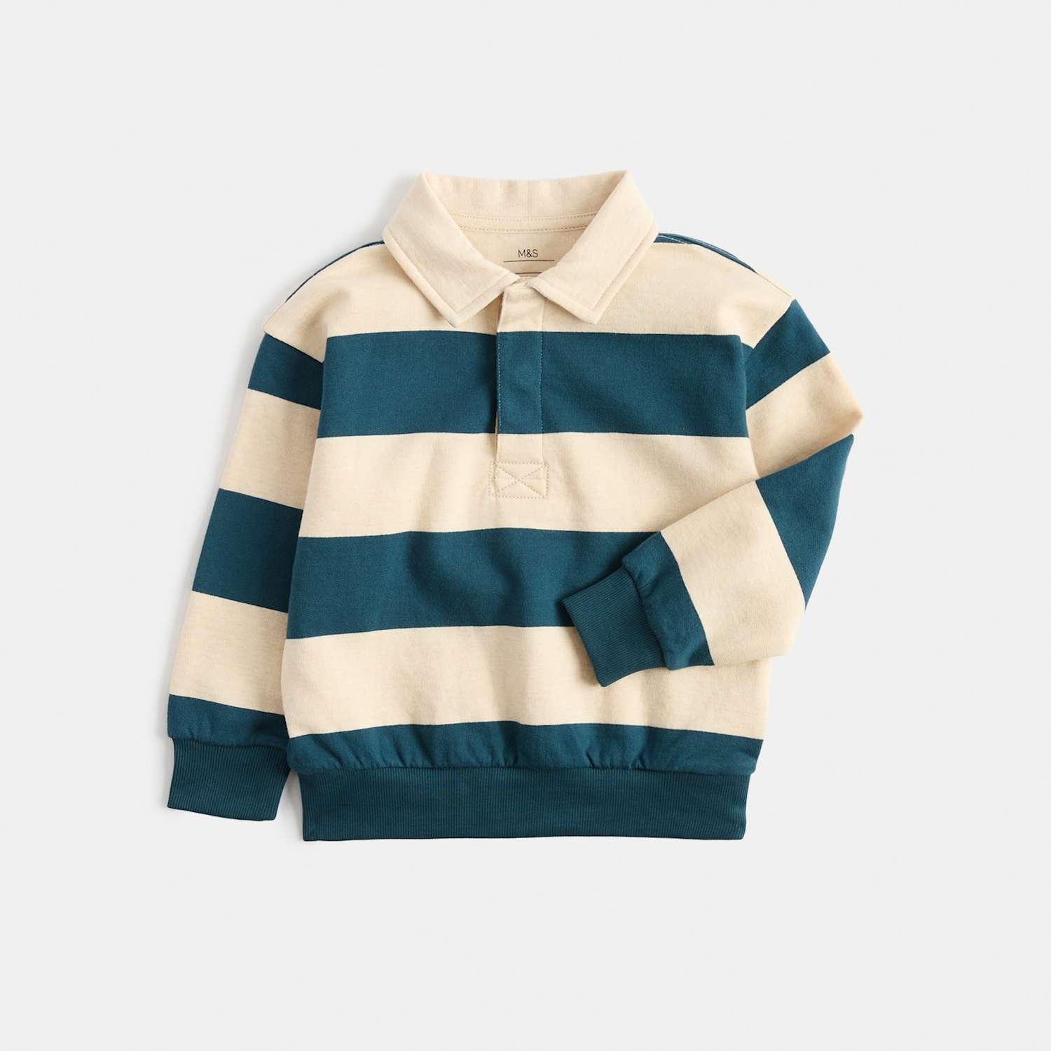 M&S Boys Pure Cotton Striped Rugby Sweatshirt ( 2-8 Yrs) - 2-3 Years - Green Mix