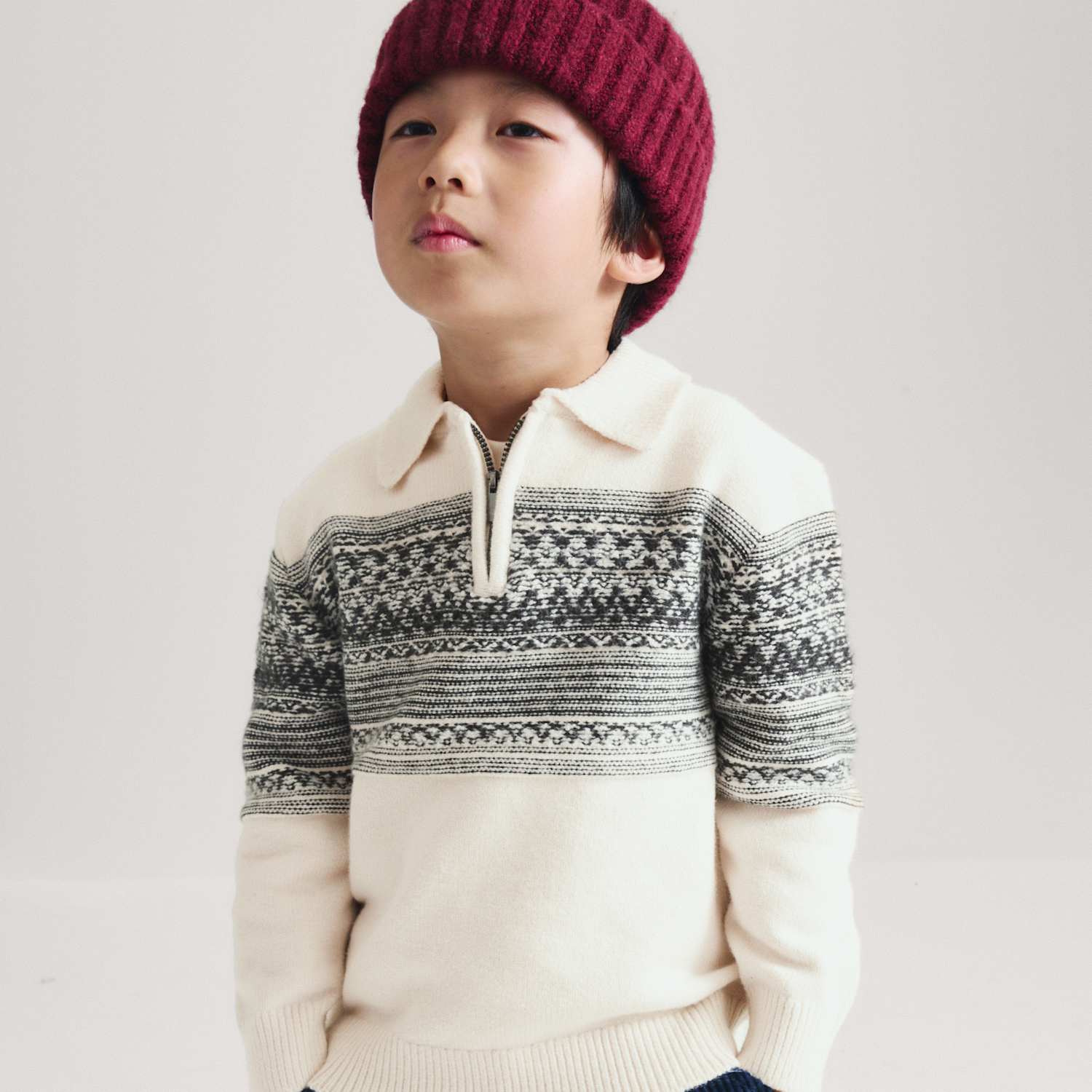 M&S Boys Cotton Blend Fair Isle Zip Jumper (2-8 Yrs) - 2-3 Years - Cream Mix