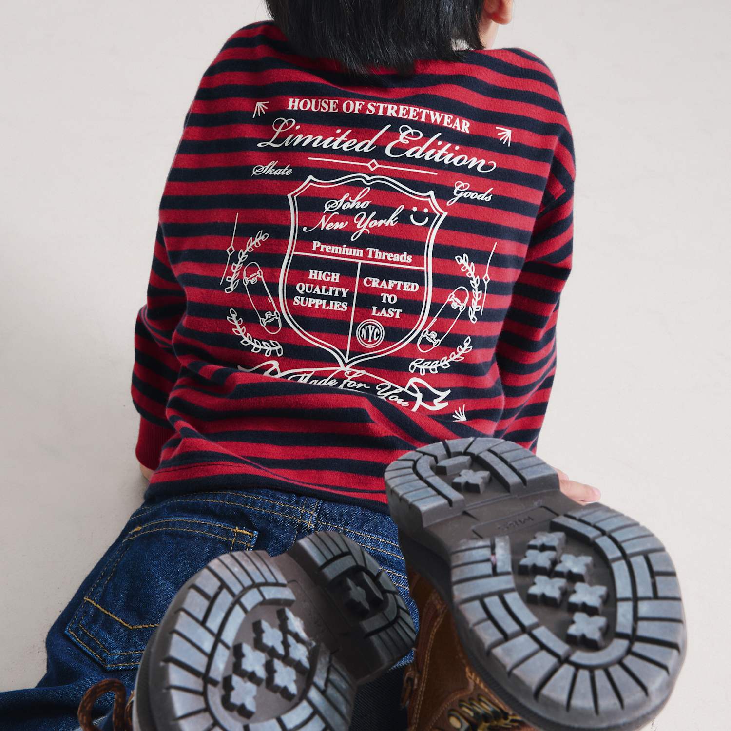 M&S Boys Pure Cotton Striped Graphic Rugby Top (2-8 Yrs) - 2-3 Years - Red Mix