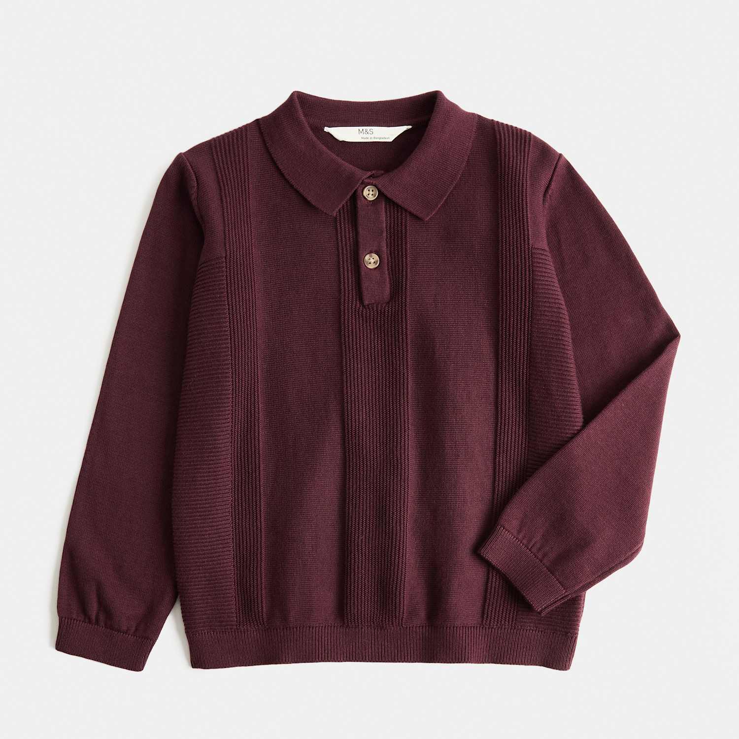 M&S Boys Pure Cotton Knitted Polo Shirt (2-8 Yrs) - 2-3 Years - Burgundy