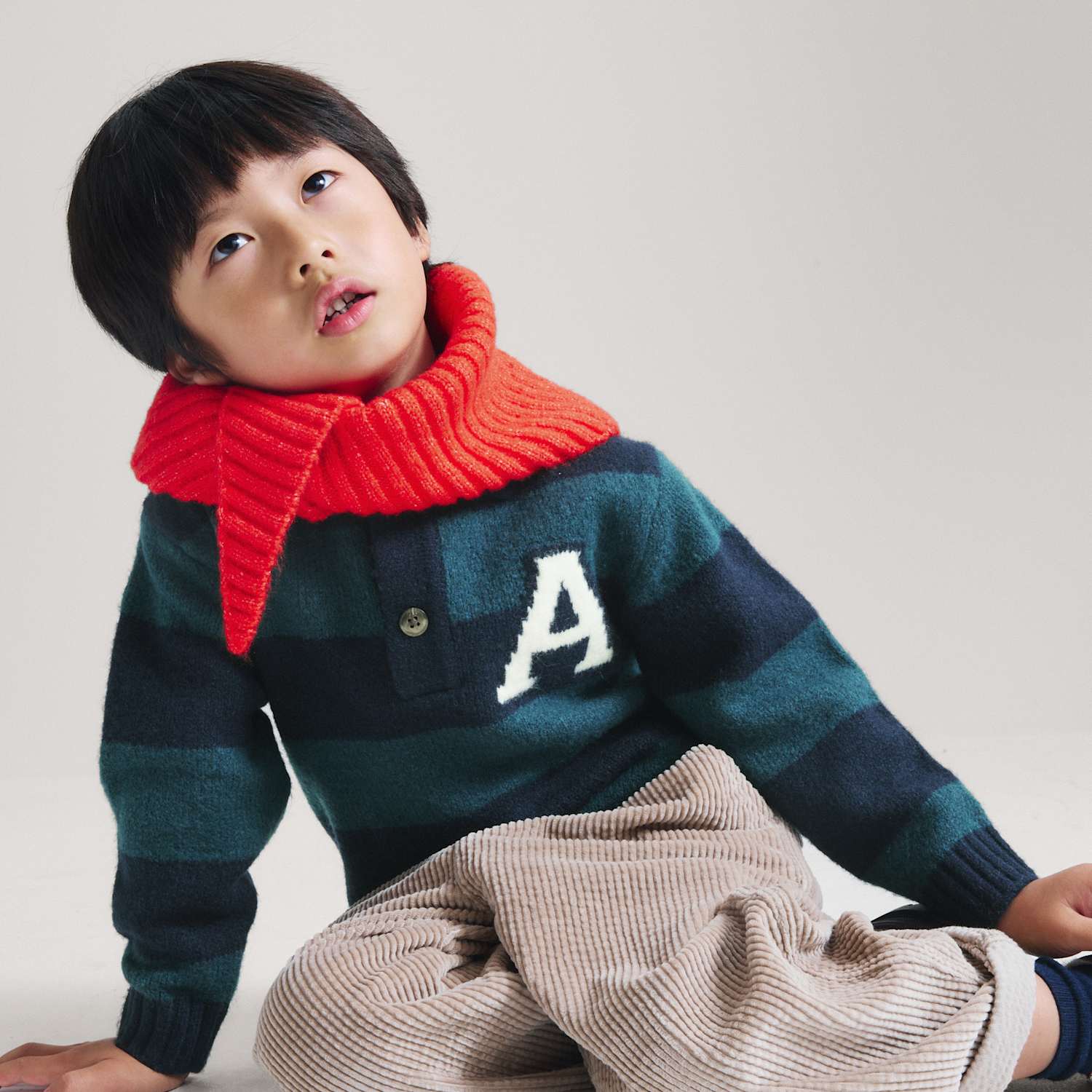 M&S Boys Striped Rugby Knitted Jumper (2-8 Yrs) - 2-3 Years - Green Mix