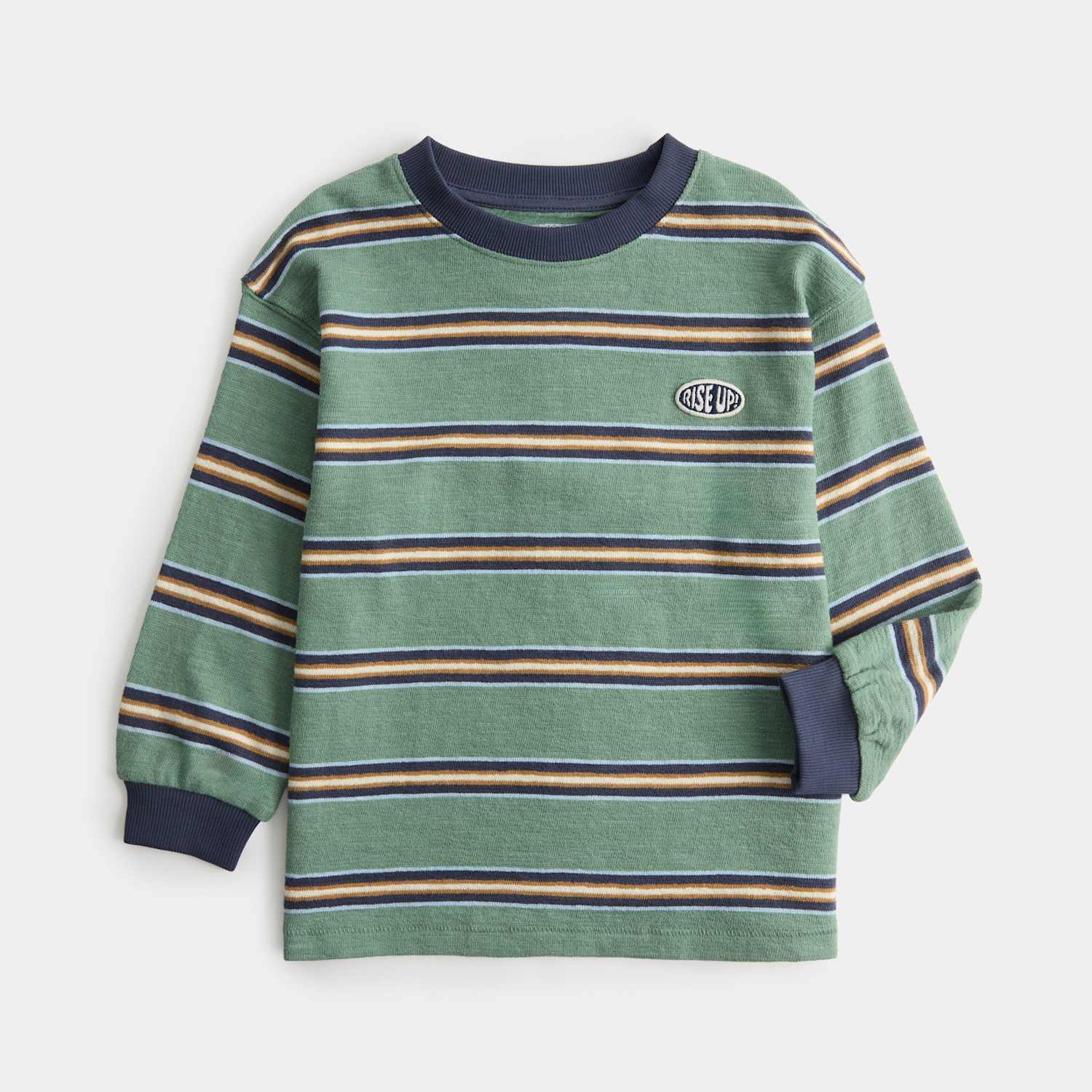 M&S Boys Pure Cotton Textured Striped Top (2-8 Yrs) - 2-3 Years - Green Mix