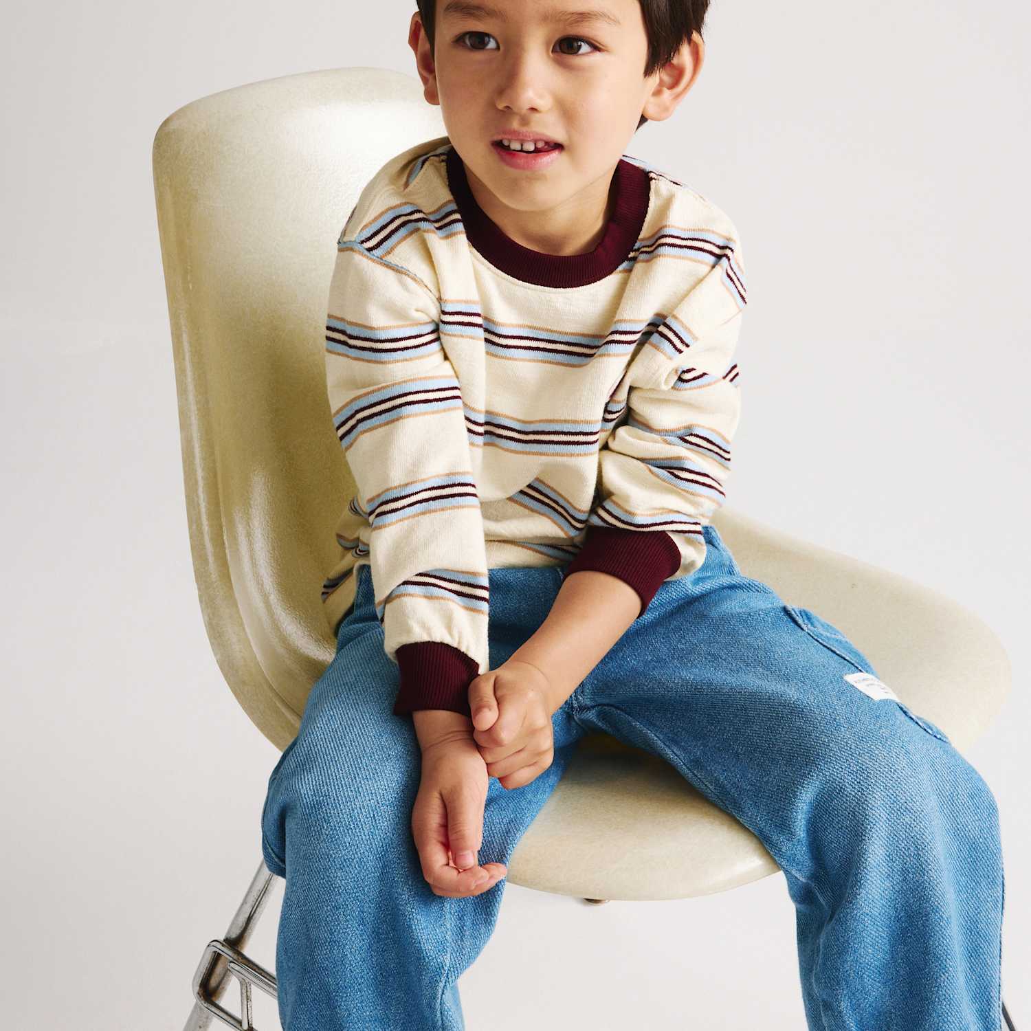 M&S Boys Pure Cotton Textured Striped Top (2-8 Yrs) - 2-3 Years - Cream Mix