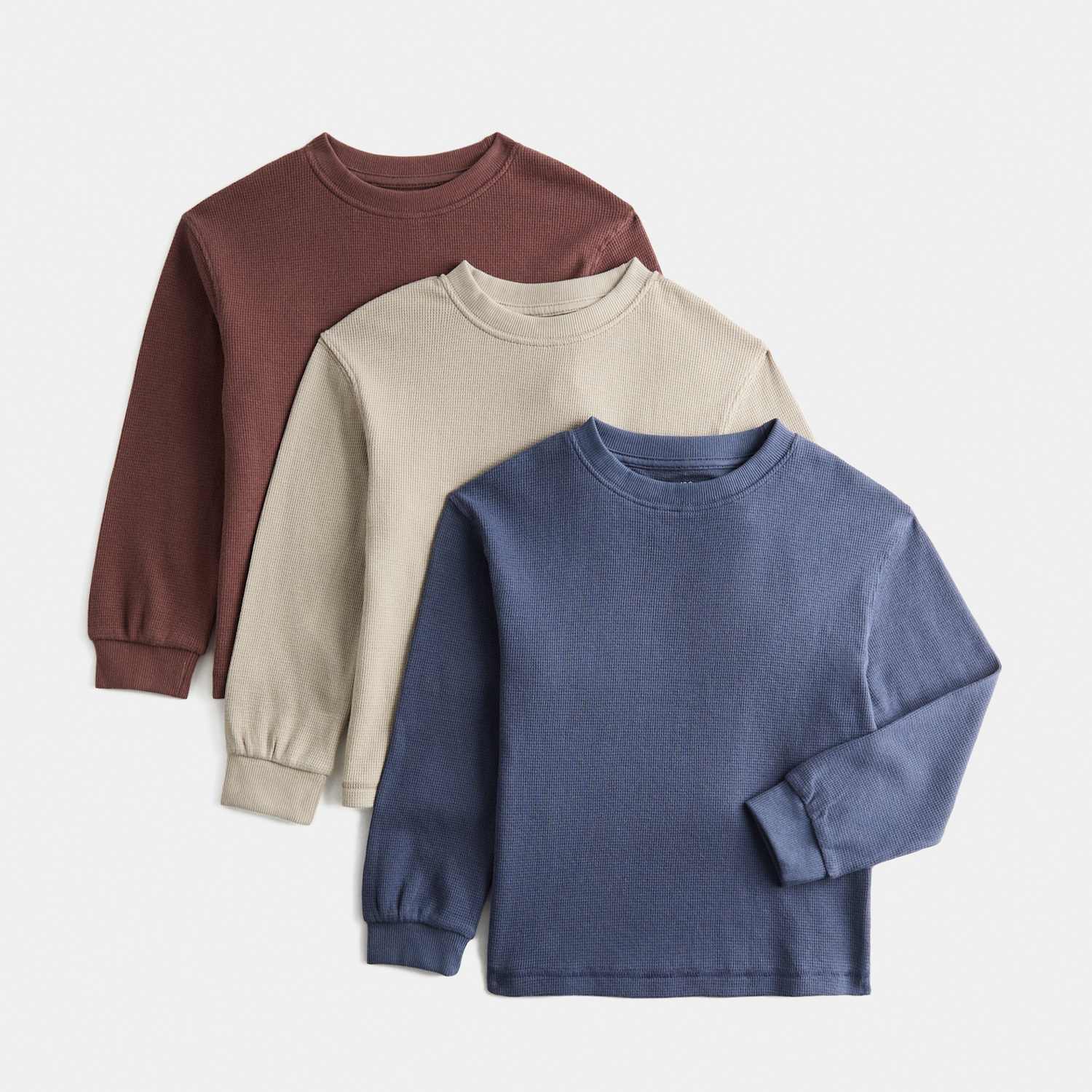 M&S Boys 3 Pack Pure Cotton Waffle Tops (2-8 Yrs) - 2-3 Years - Navy Mix