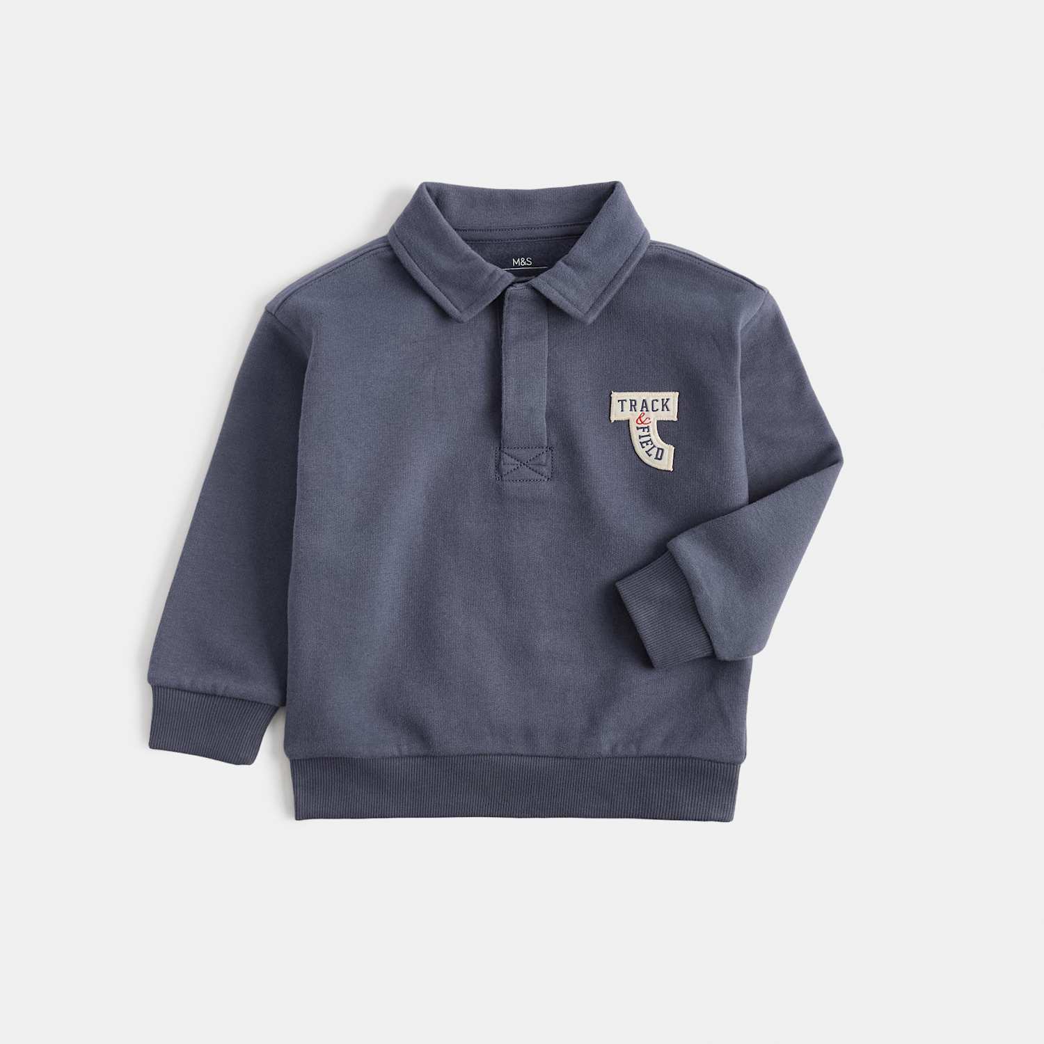 M&S Boys Cotton Rich Badge Sweatshirt (2-8 Yrs) - 6-7 Years - Navy