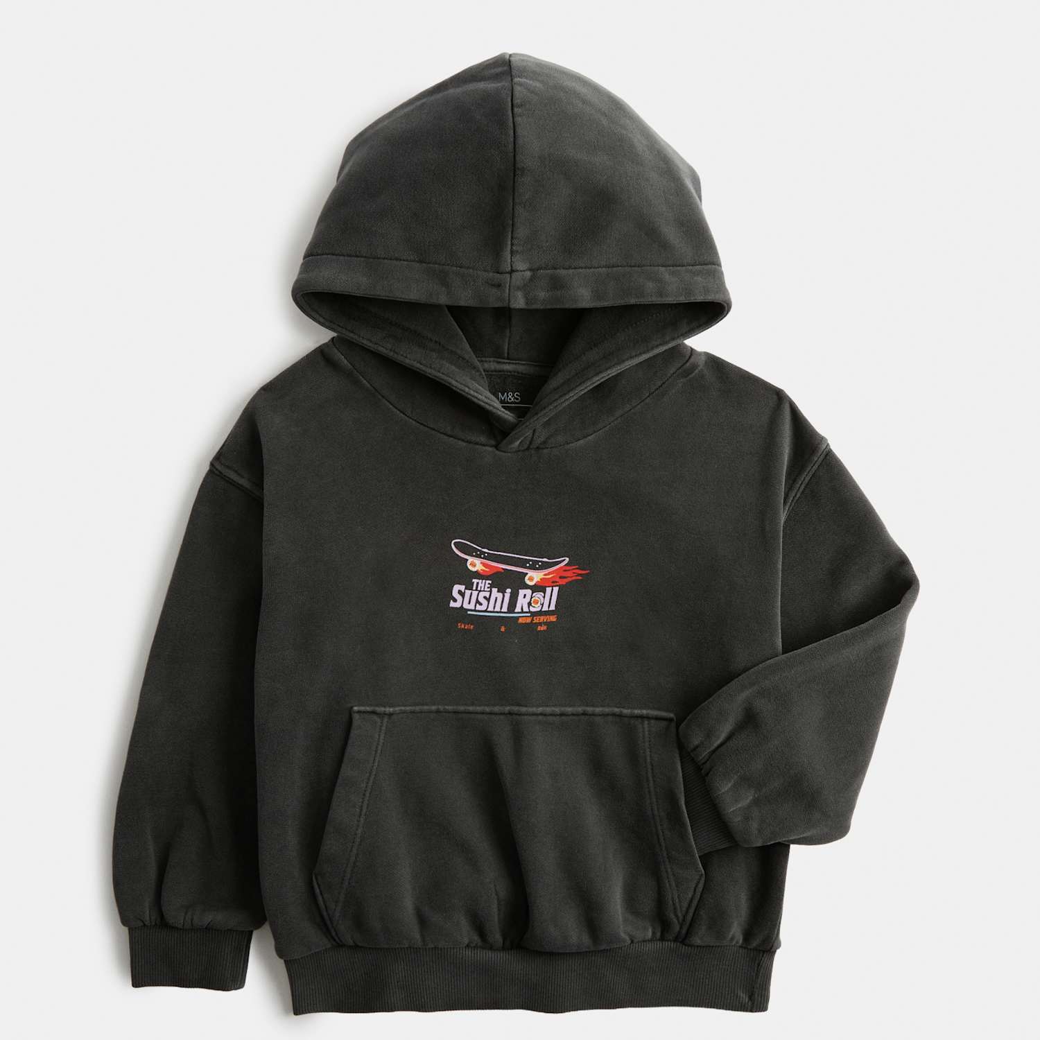 M&S Boys Cotton Rich Sushi Graphic Hoodie (2-8 Yrs) - 3-4 Years - Carbon