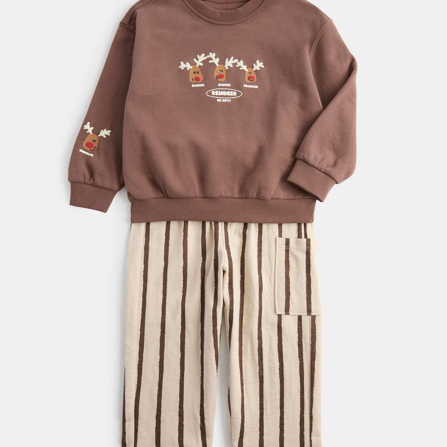 M&S Boys 2 Piece Cotton Rich Christmas Reindeer Outfit (2-8 Yrs) - 2-3 Years - Brown Mix