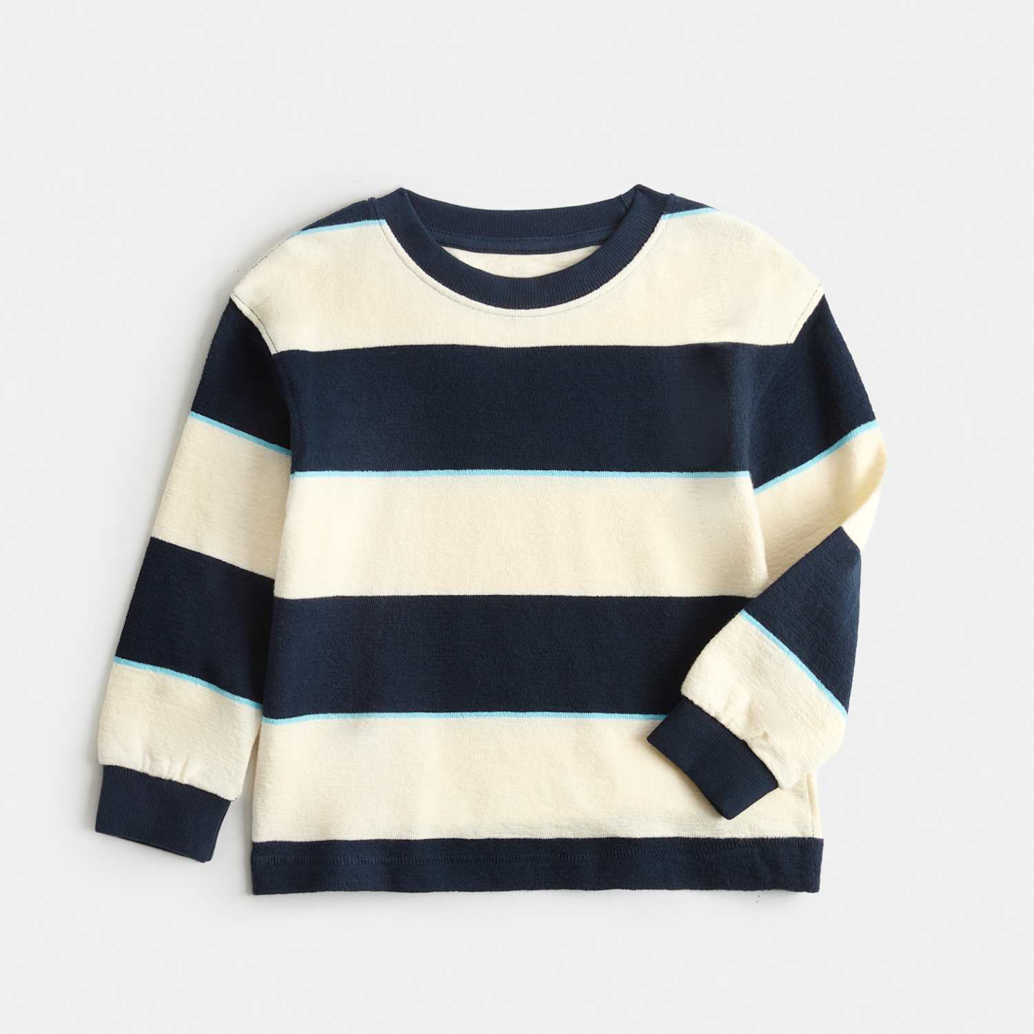 M&S Boys Pure Cotton Textured Striped Top (2-8 Yrs) - 2-3 Years - Navy Mix