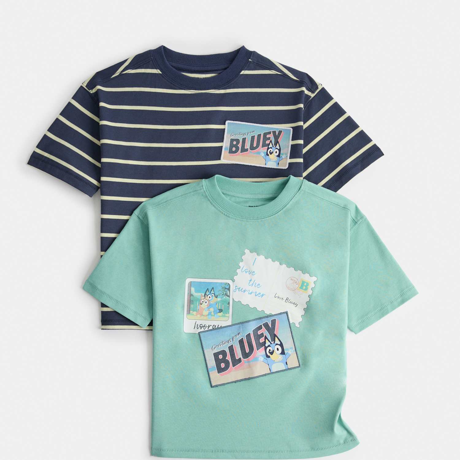 M&S Boys 2 Pack Pure Cotton Bluey T-Shirts (2-8 Yrs) - 6-7 Years - Aqua Mix