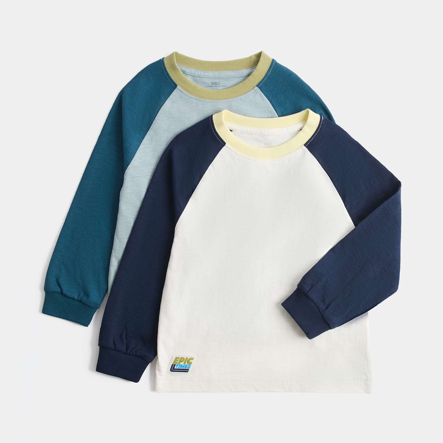 M&S Boys 2 Pack Pure Cotton Raglan Tops (2-8 Yrs) - 2-3 Years - Navy Mix