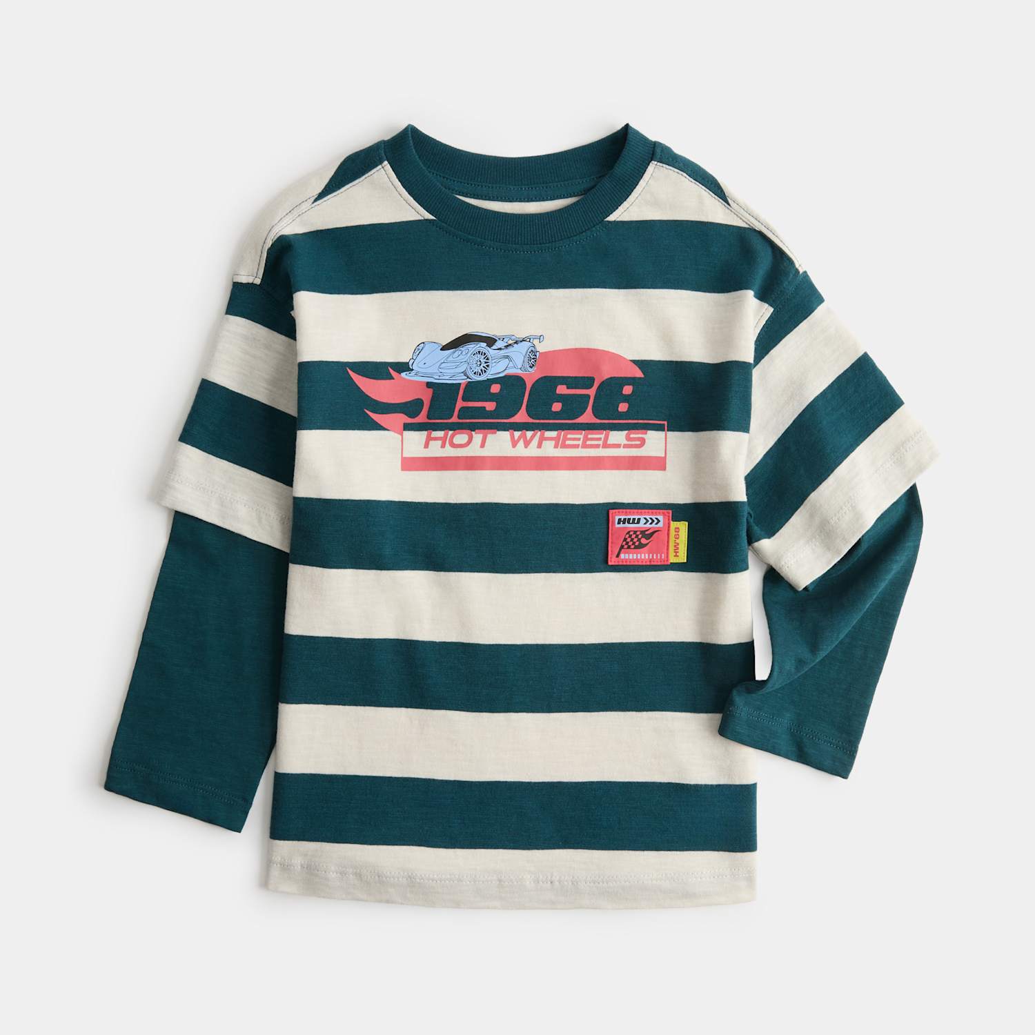 M&S Boys Pure Cotton Hot Wheels Mock Sleeve Top (2-8 Yrs) - 2-3 Years - Green Mix