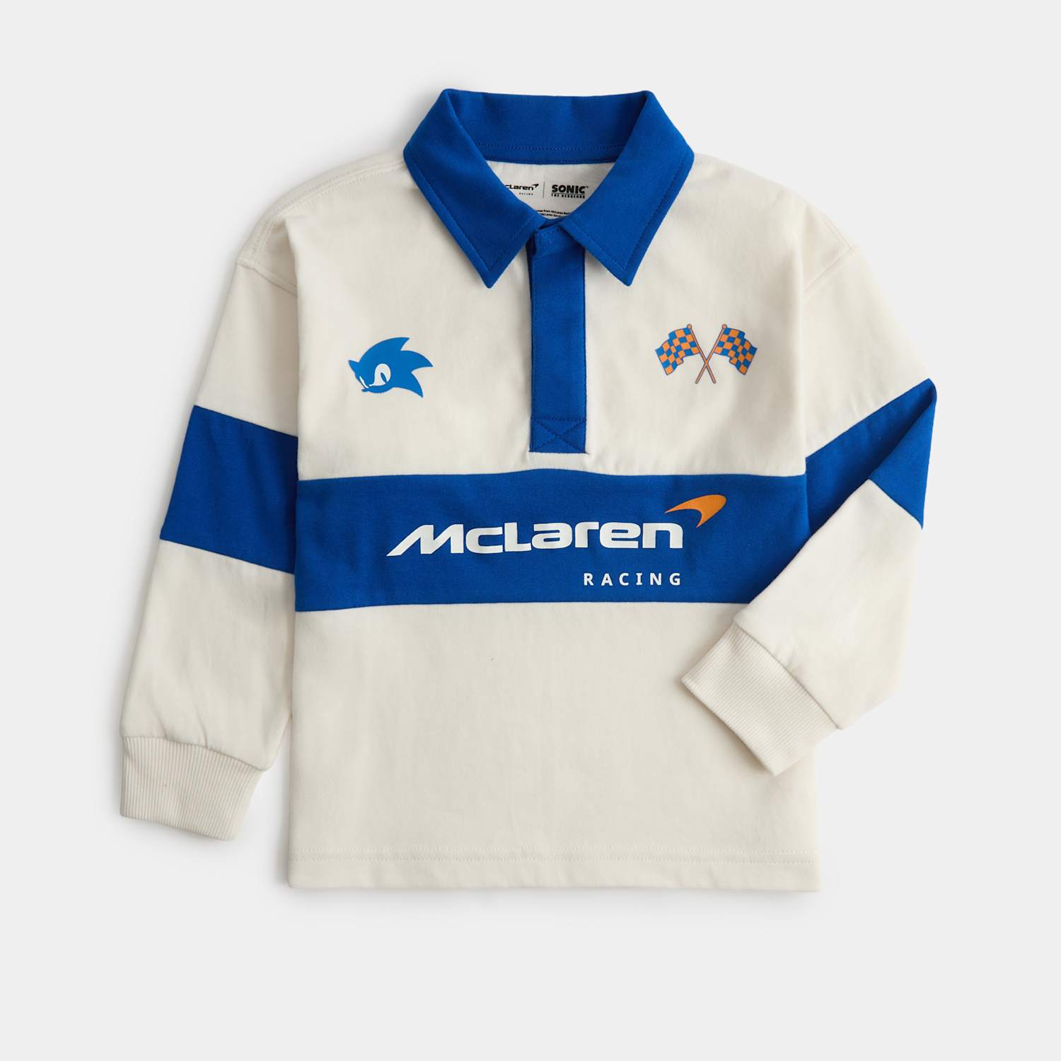 M&S Boys Pure Cotton Sonic ️ X McLaren ️ Rugby Top (2-8 Yrs) - 3-4 Years - Blue Mix