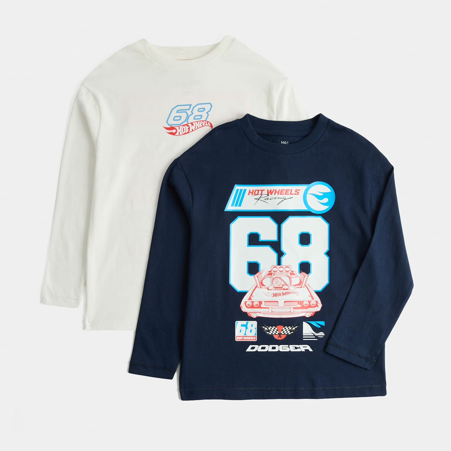 M&S Boys 2 Pack Pure Cotton Hot Wheels Tops (3-8 Yrs) - 4-5 Years - Navy Mix