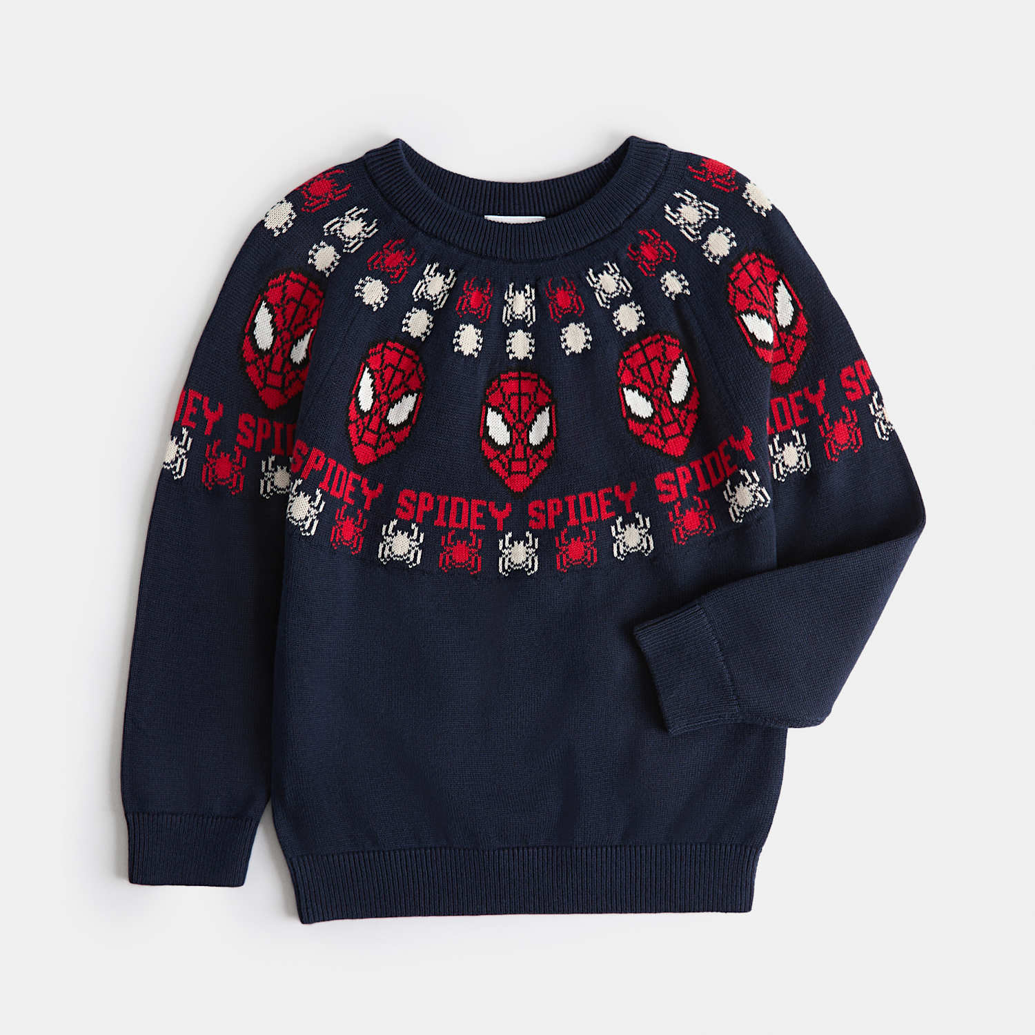 M&S Boys Pure Cotton Festive Spider-Man Jumper - 4-5 Years - Navy Mix
