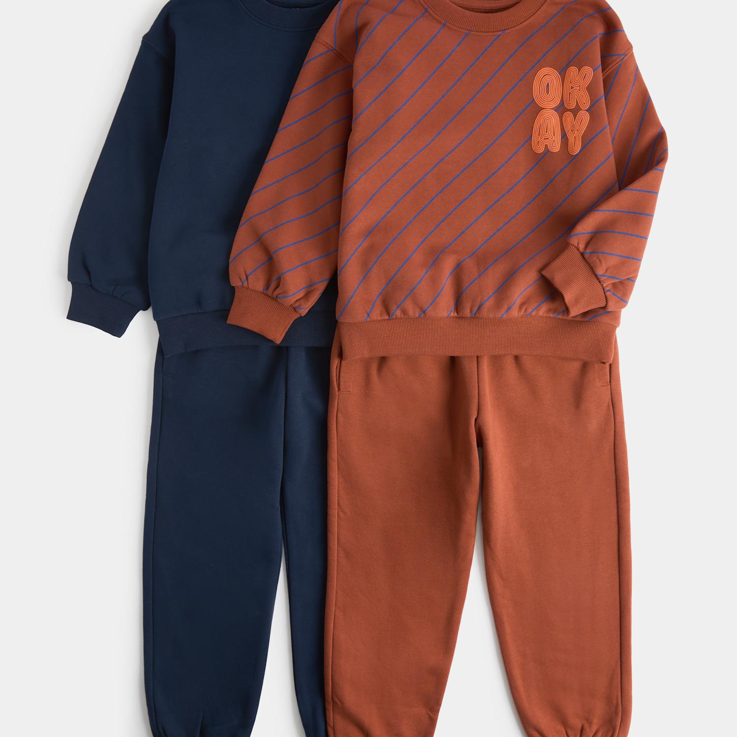 M&S Boys 2 Pack Cotton Rich Top and Jogger Sets (2-8 Yrs) - 2-3 Years - Navy Mix