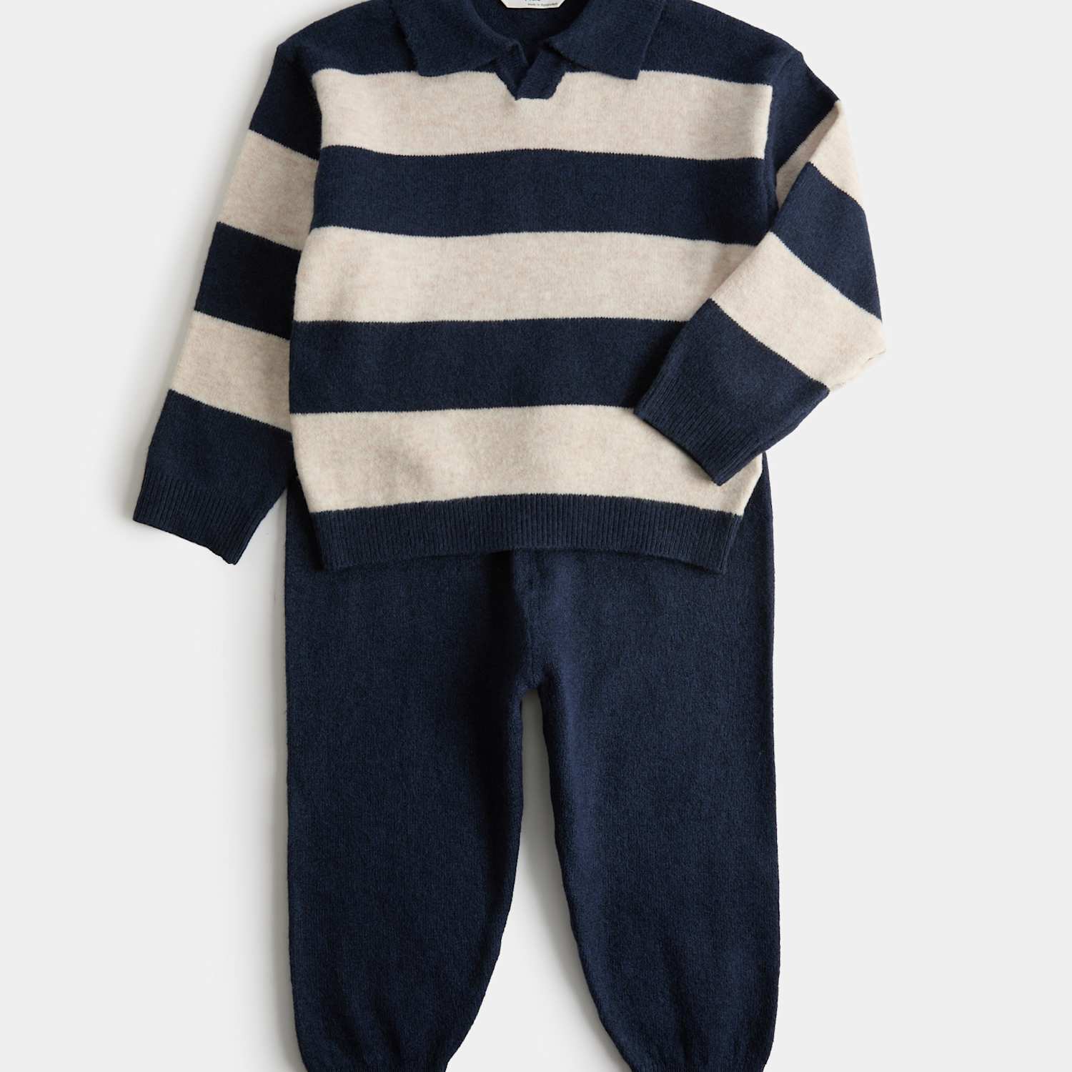 M&S Boys 2 Piece Striped Knitted Top & Joggers Set (2-8 Yrs) - 2-3 Years - Navy Mix
